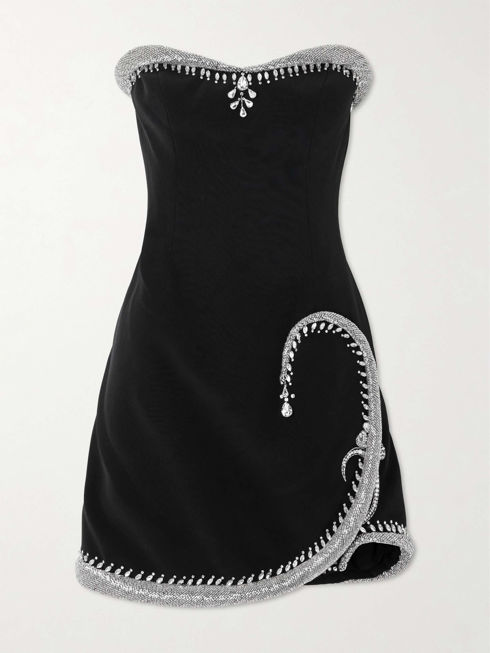 Strapless crystal-embellished silk-blend crepe mini dress view