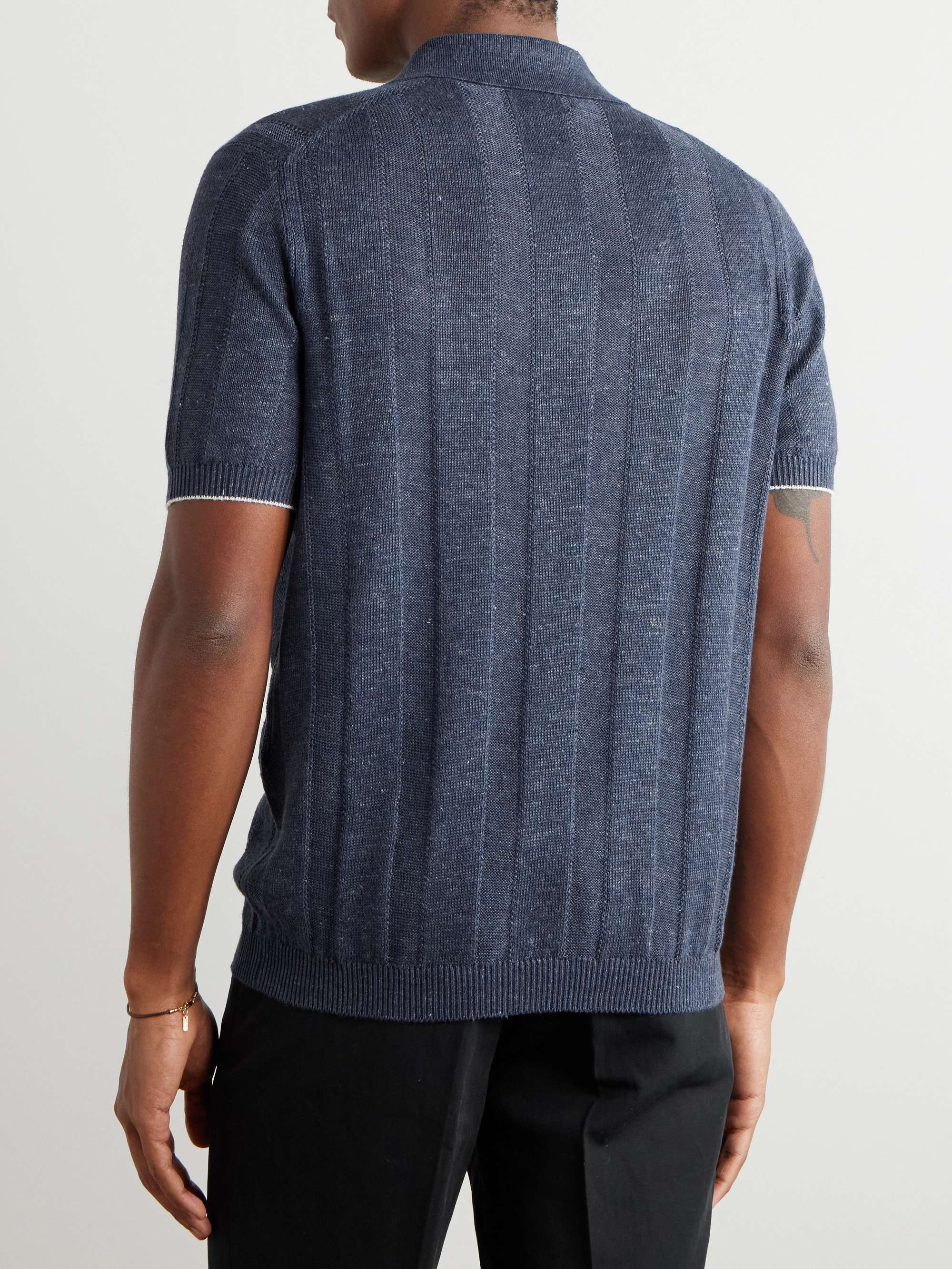 Striped Linen and Cotton-Blend Polo Shirt view