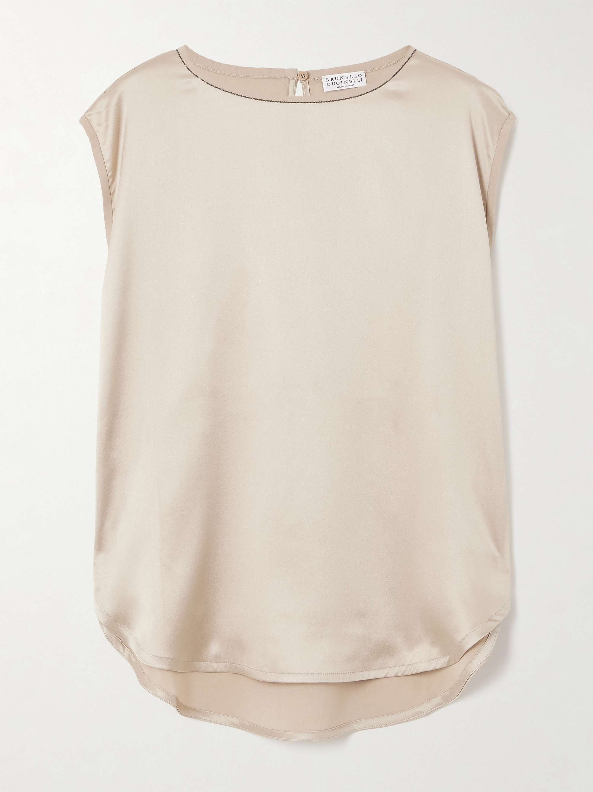 Bead-embellished silk-blend satin top view