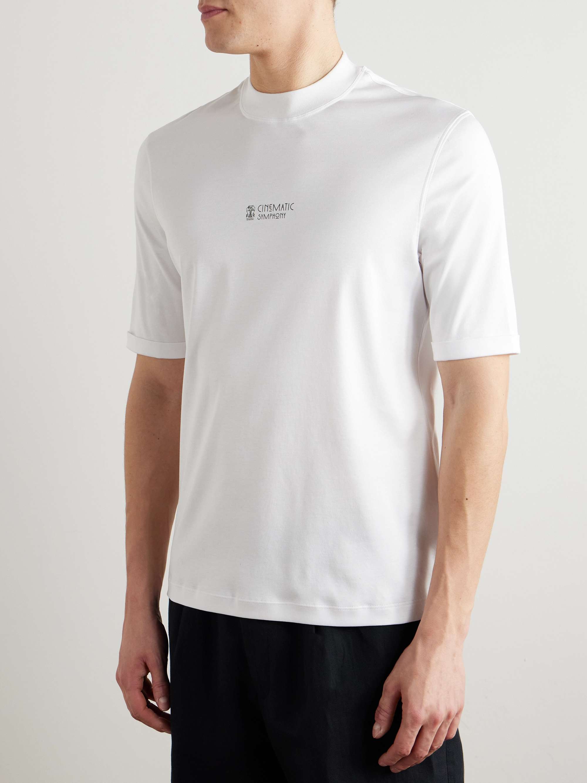 Mock-Neck Logo-Print Cotton-Jersey T-Shirt view