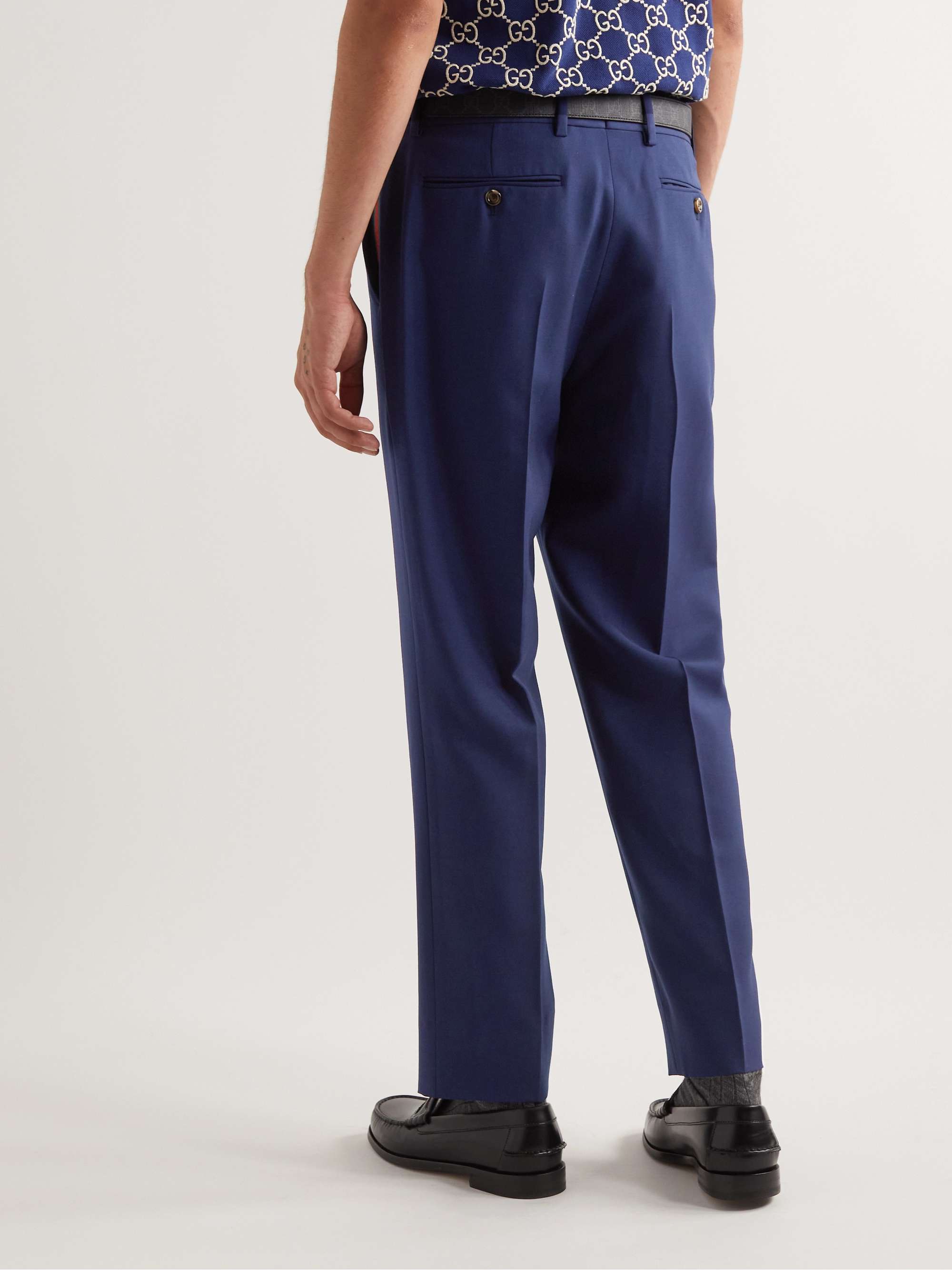 Straight-Leg Logo-Appliquéd Webbing-Trimmed Wool and Mohair-Blend Twill Trousers view