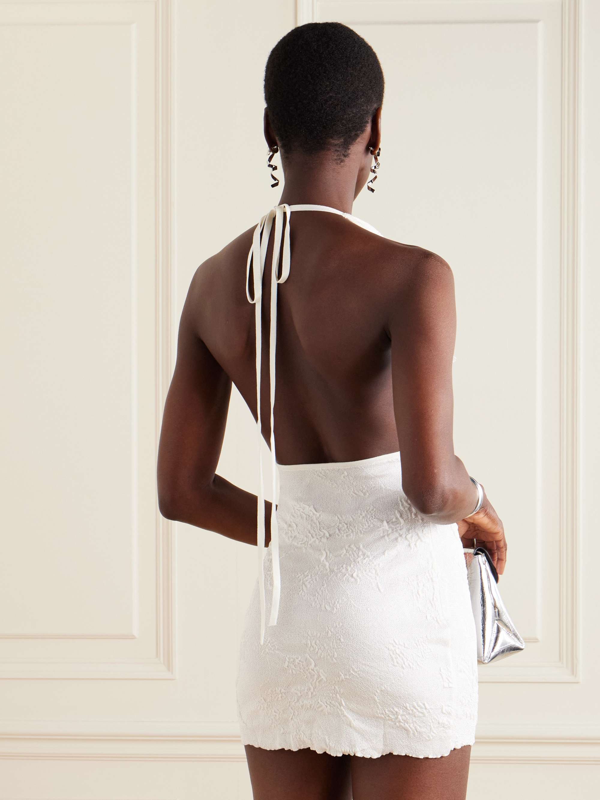 Tu Cariñito appliquéd draped jacquard mini dress view