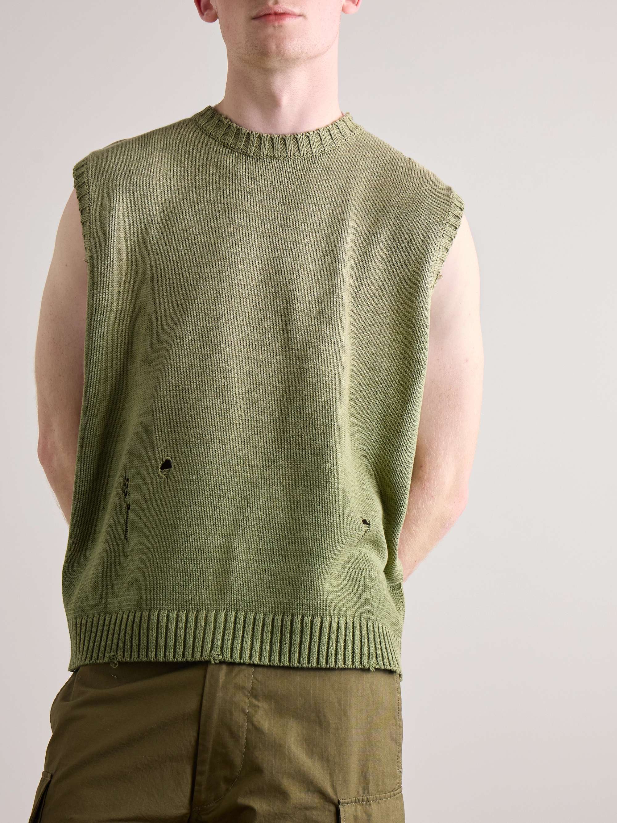 5G Distressed Cotton-Blend Jacquard Sweater Vest view