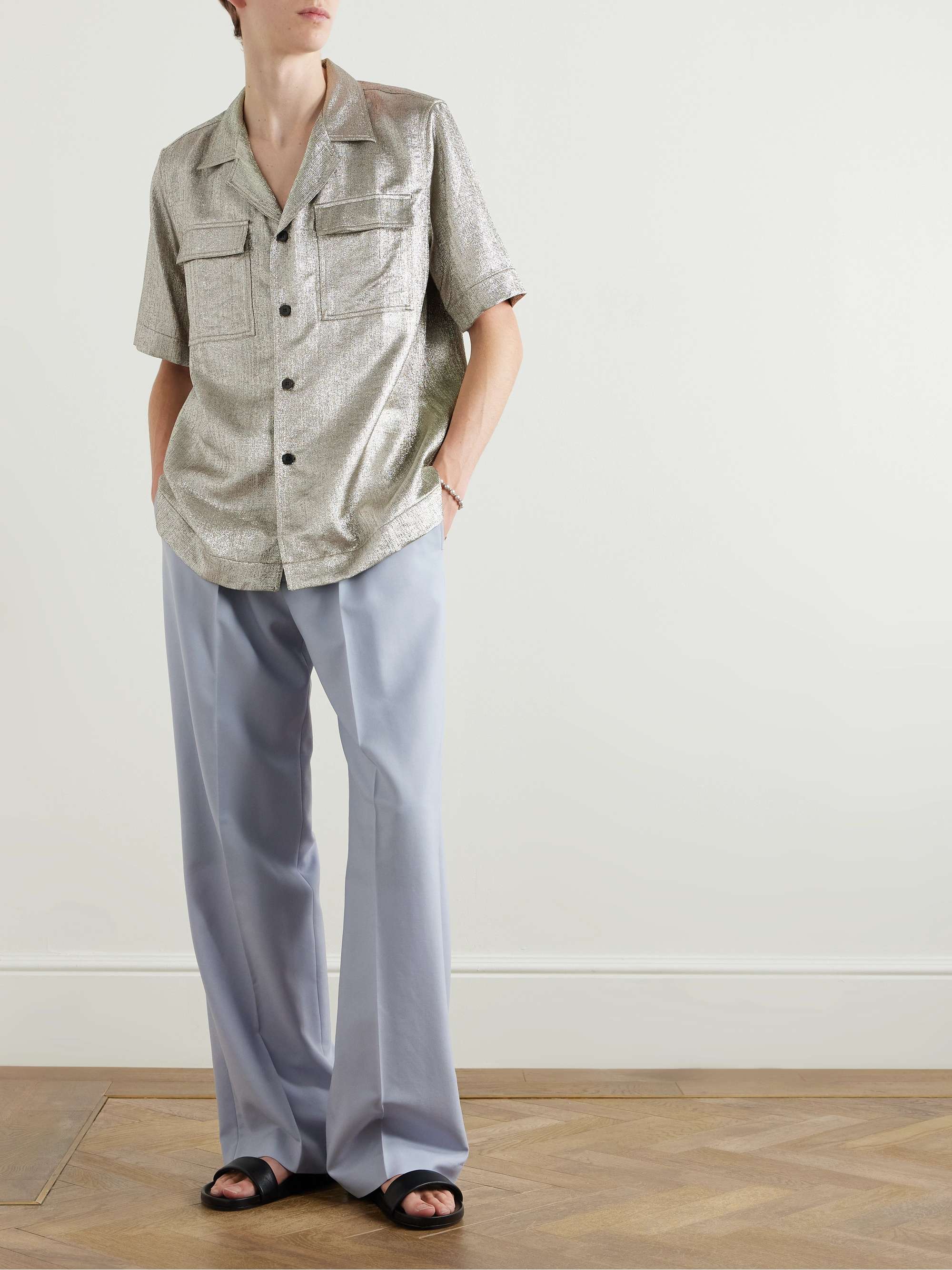 Camp-Collar Lamé Shirt view