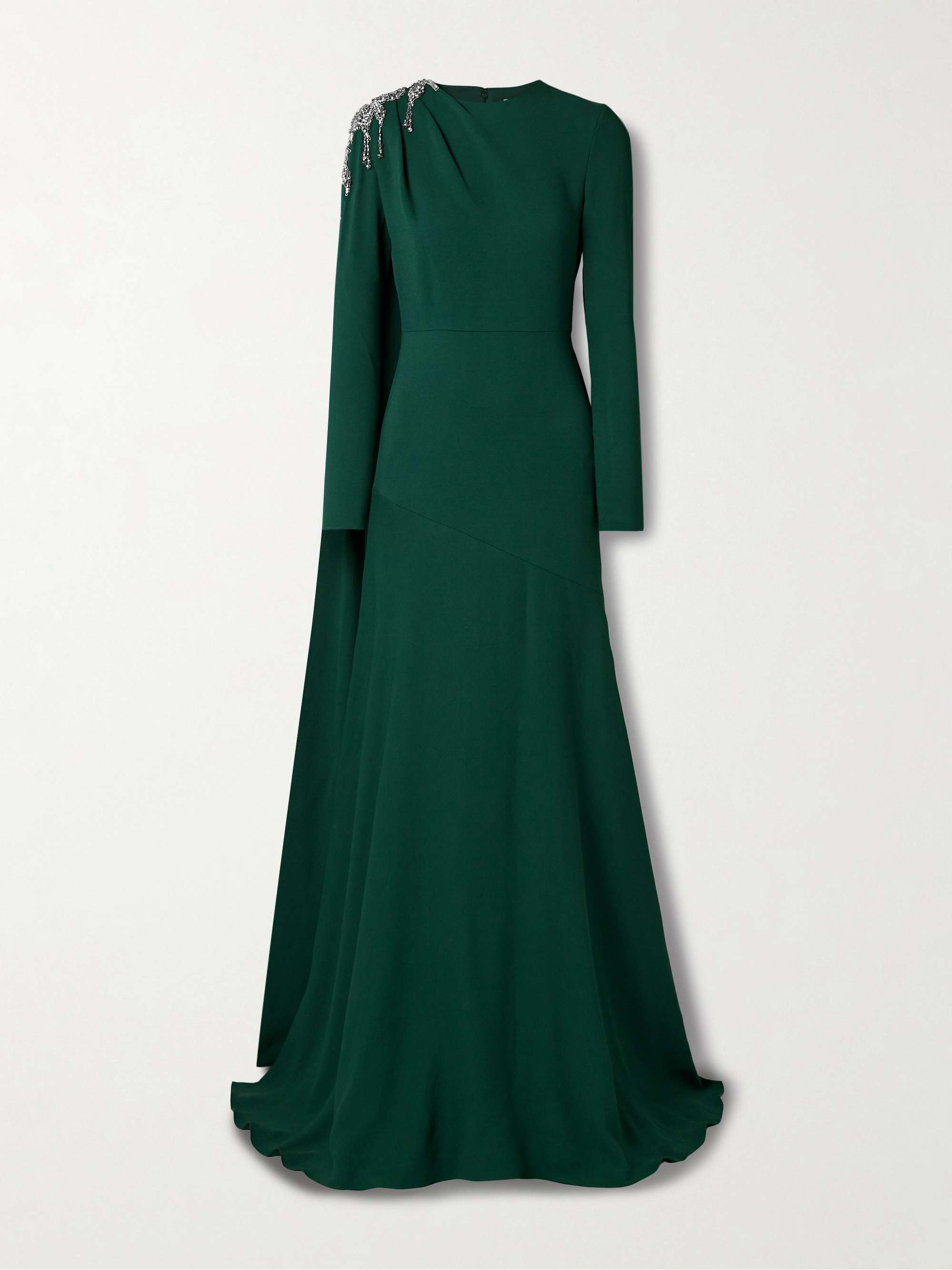 Draped crystal-embellished crepe gown view