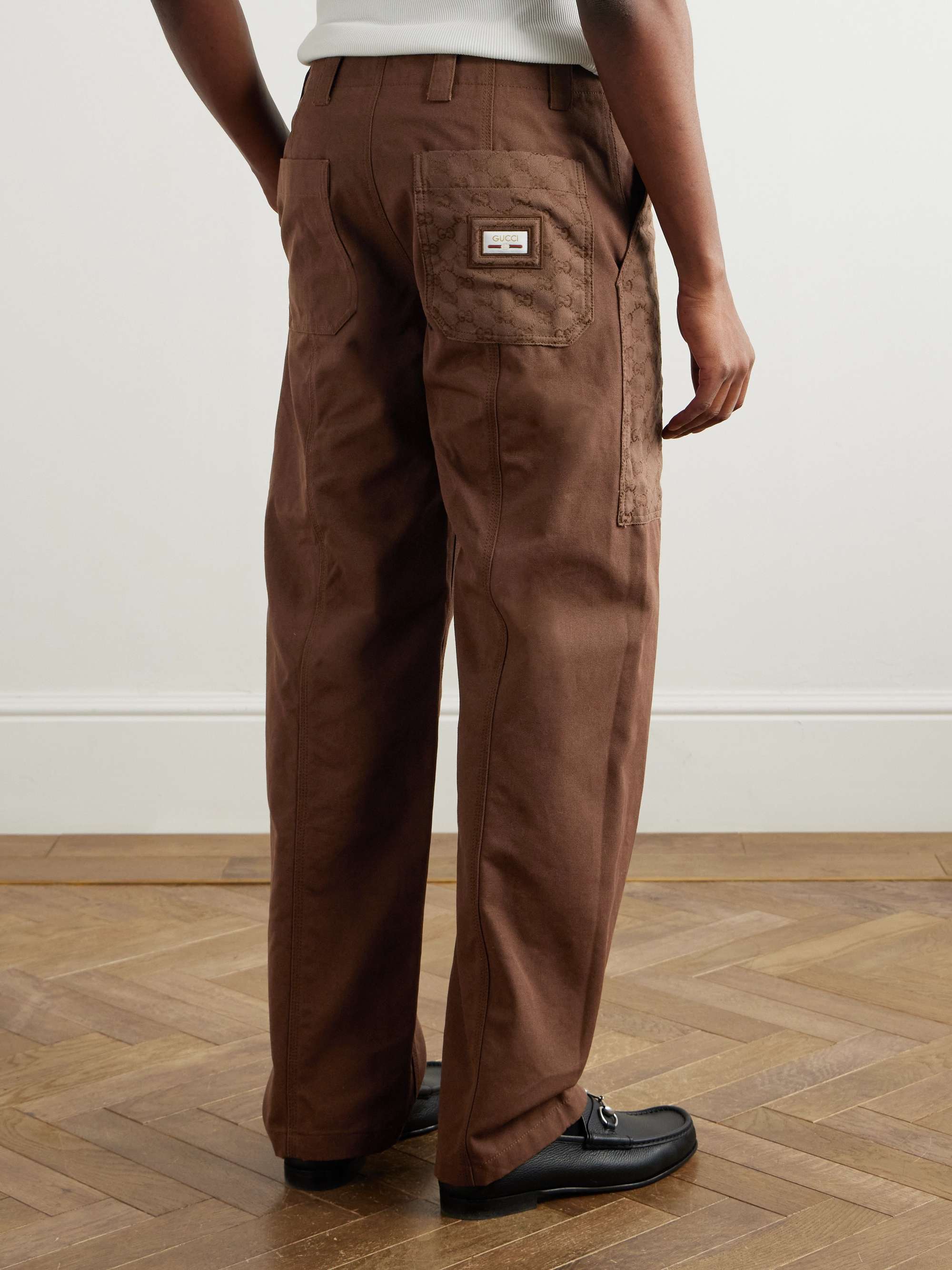 Straight-Leg Monogrammed Cotton-Canvas Trousers view