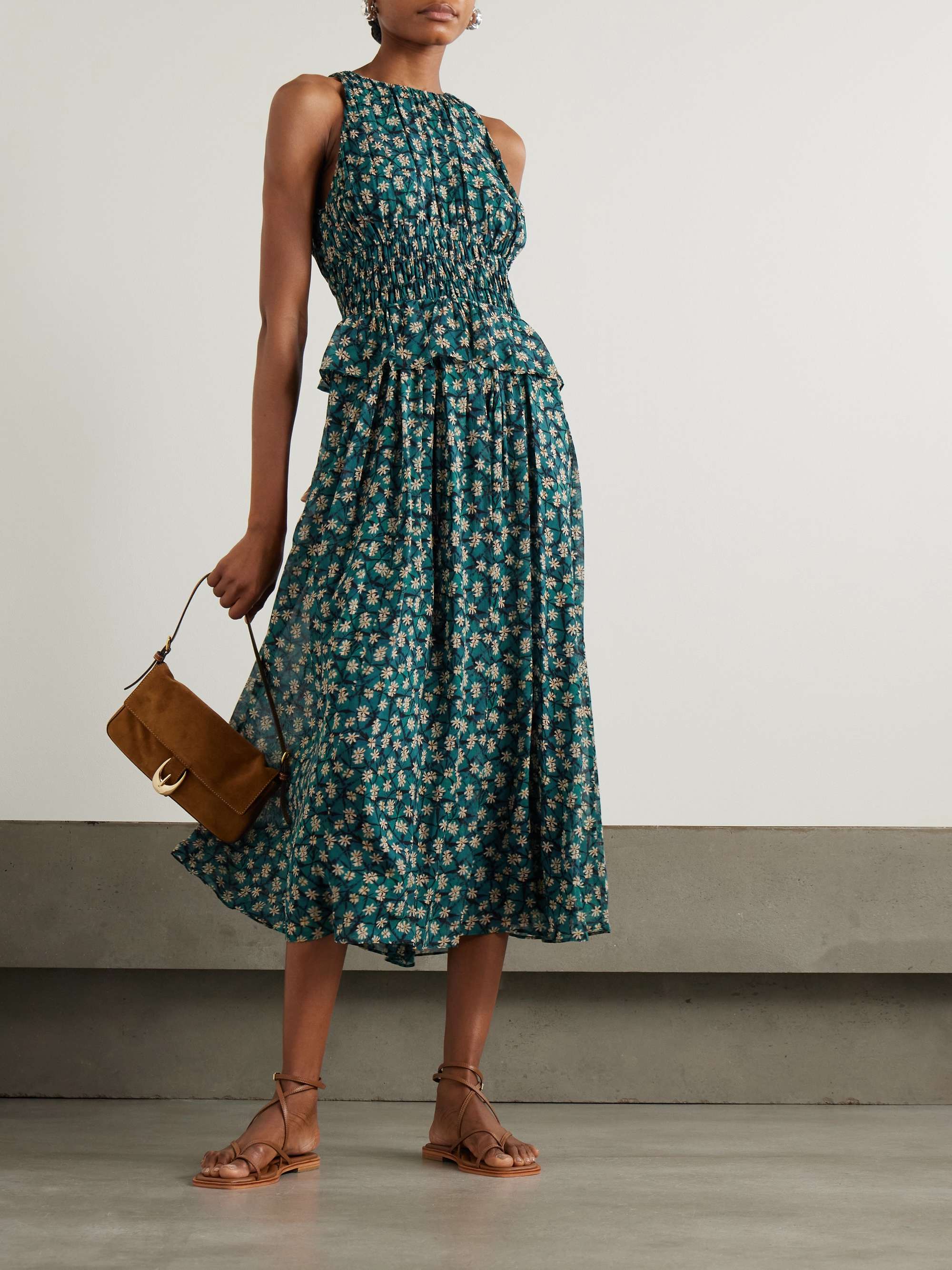 Adeline shirred floral-print silk crepe de chine midi dress view