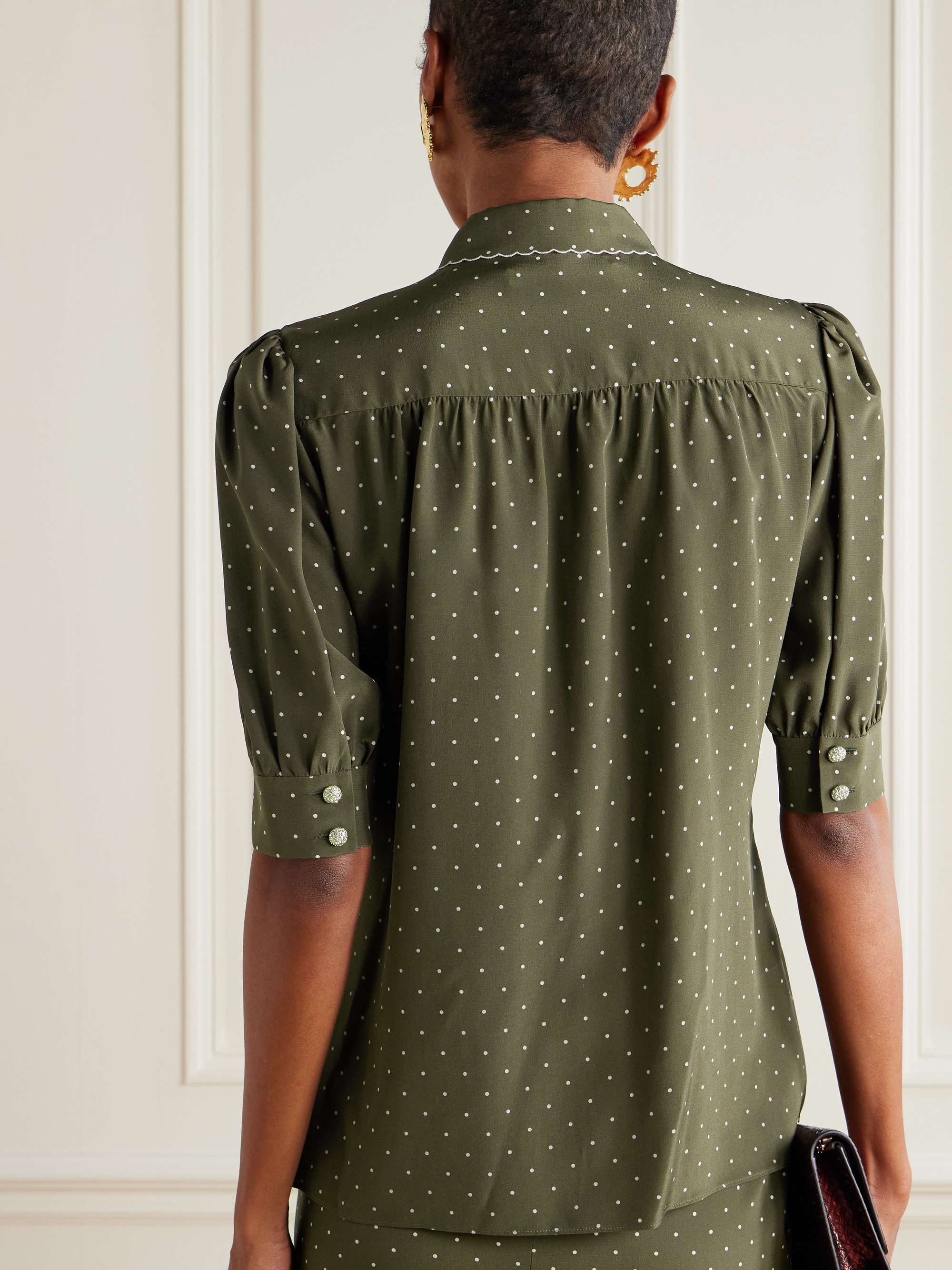 Embroidered polka-dot silk-crepe blouse view