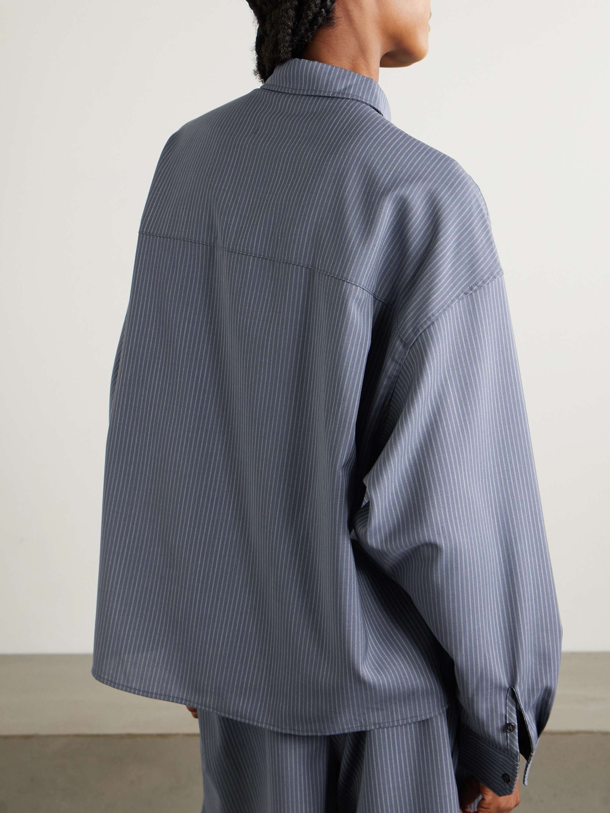 Tie-detailed striped wool shirt view
