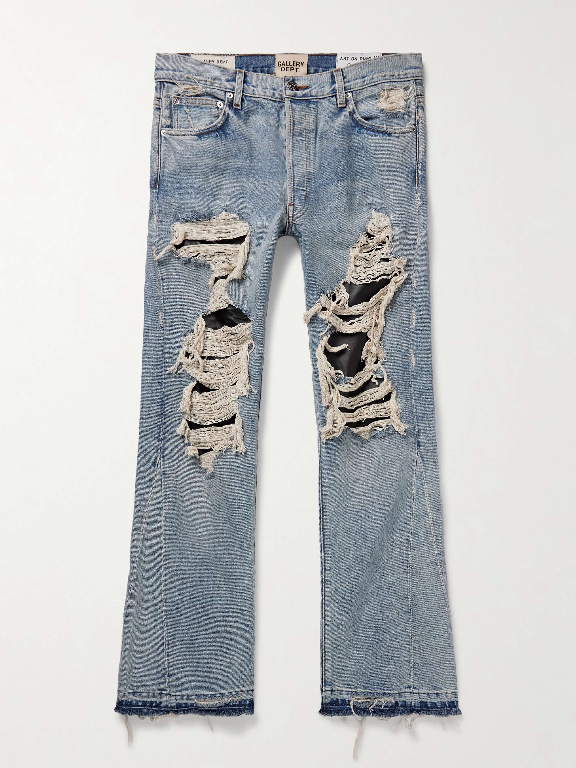 Cornell LA Slim-Fit Flared Distressed Leather-Panelled Jeans view