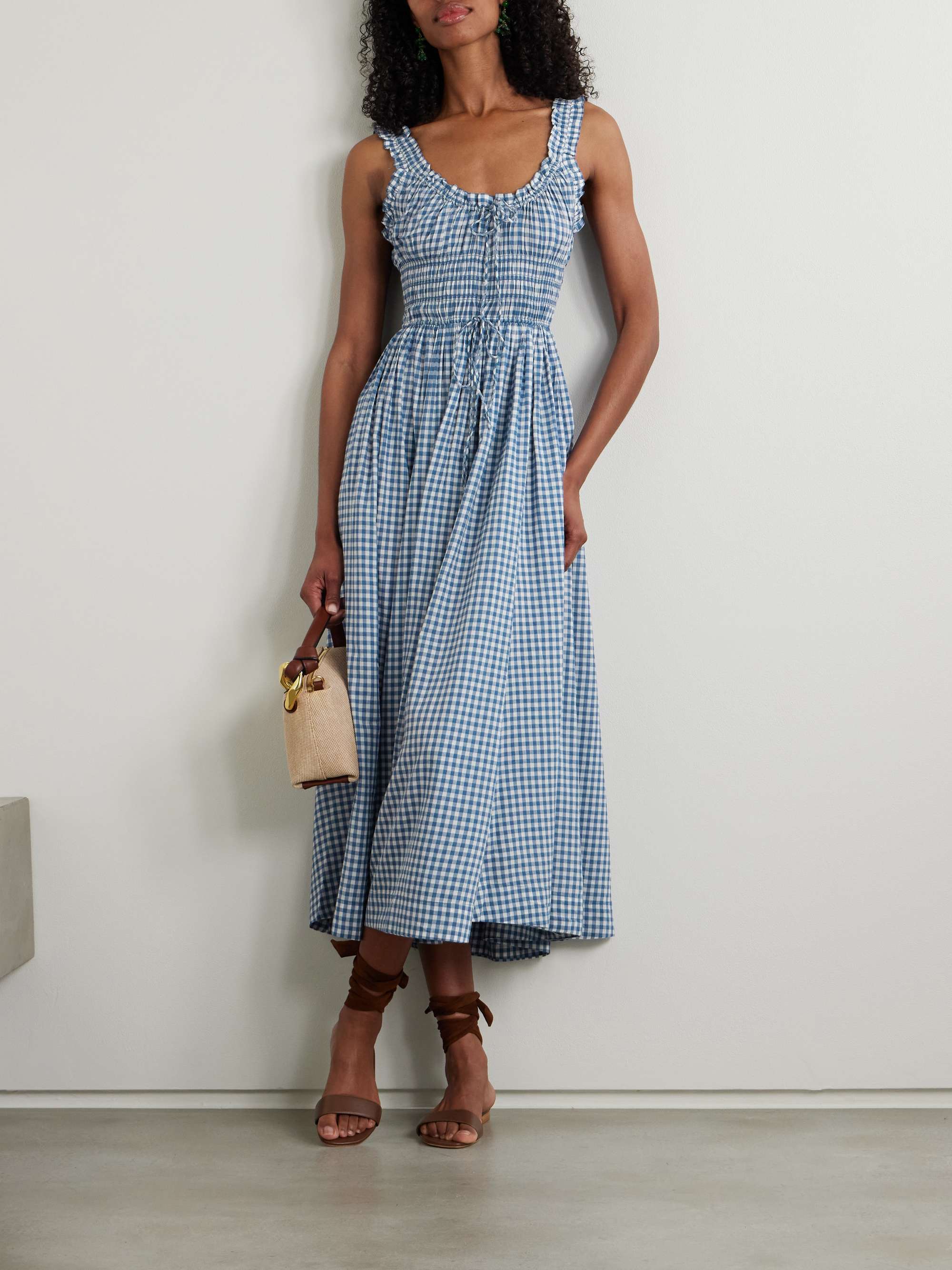 Emmaretta checked organic cotton-blend voile midi dress view