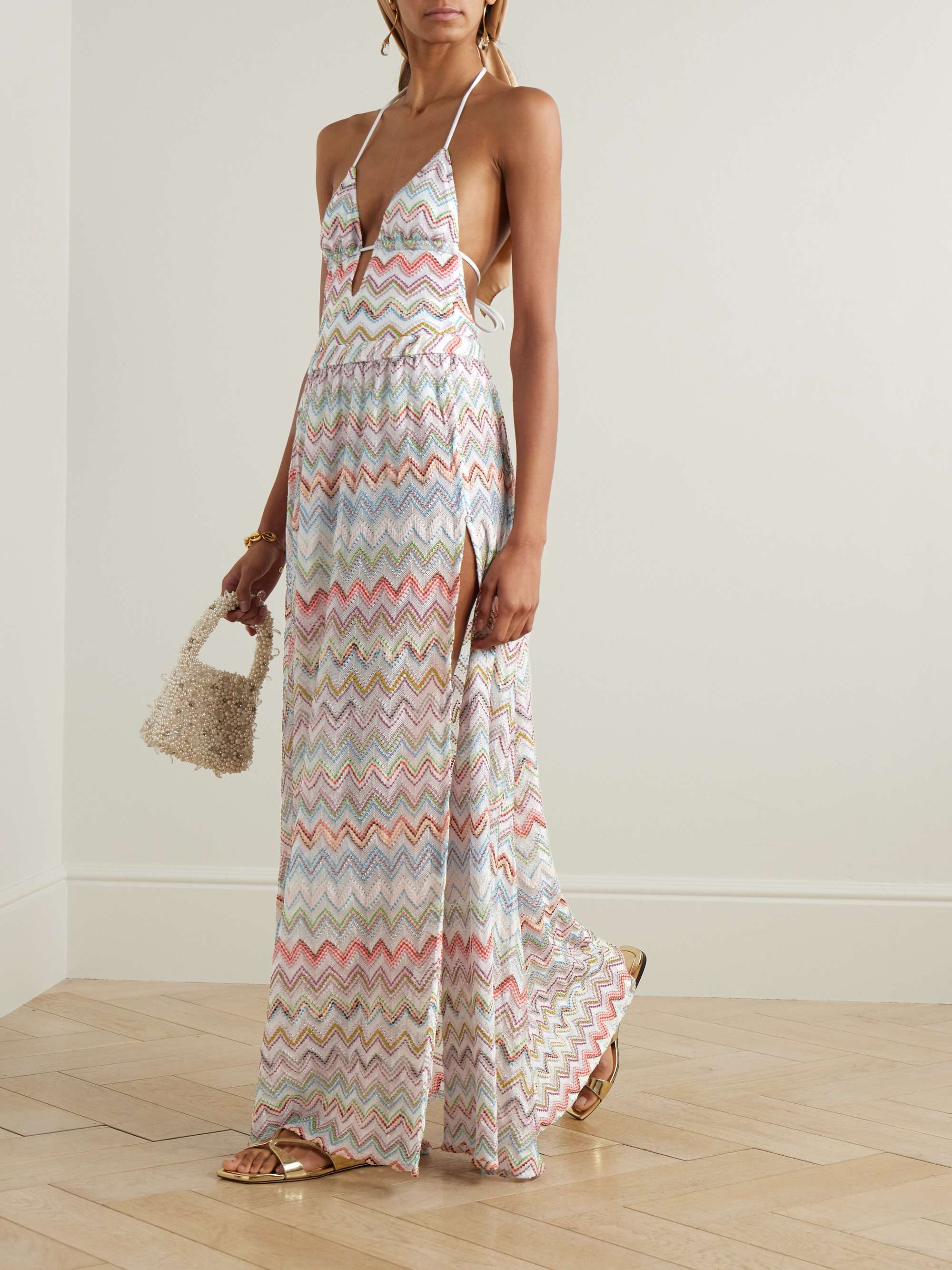 Striped metallic crochet-knit maxi skirt view