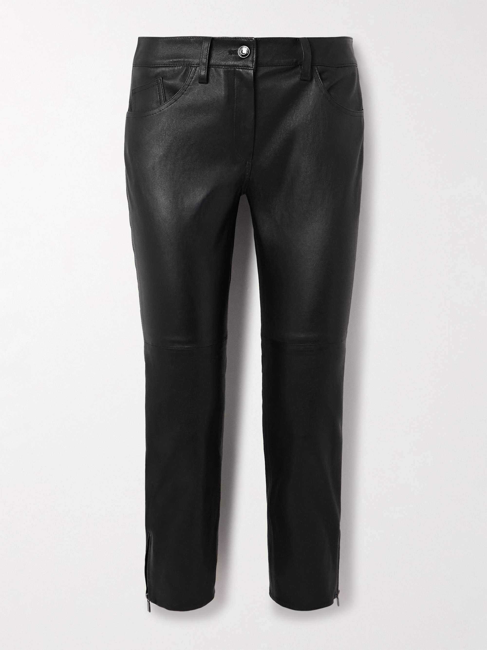 Cropped leather skinny pants view