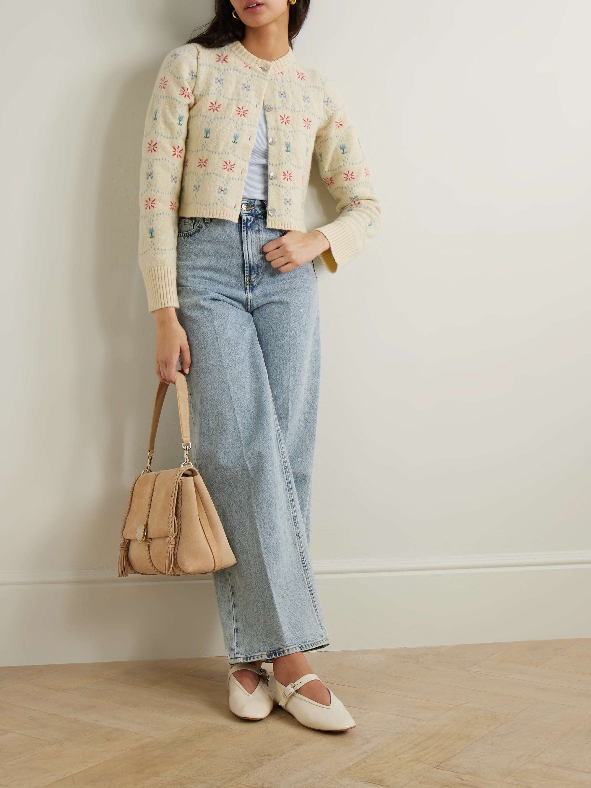 Cropped cashmere and silk-blend jacquard cardigan view