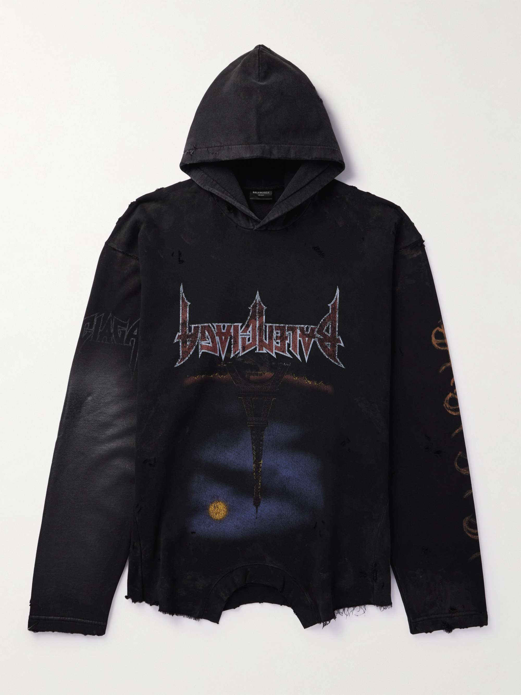 Oversized Distressed Printed Cotton-Jersey Hoodie view