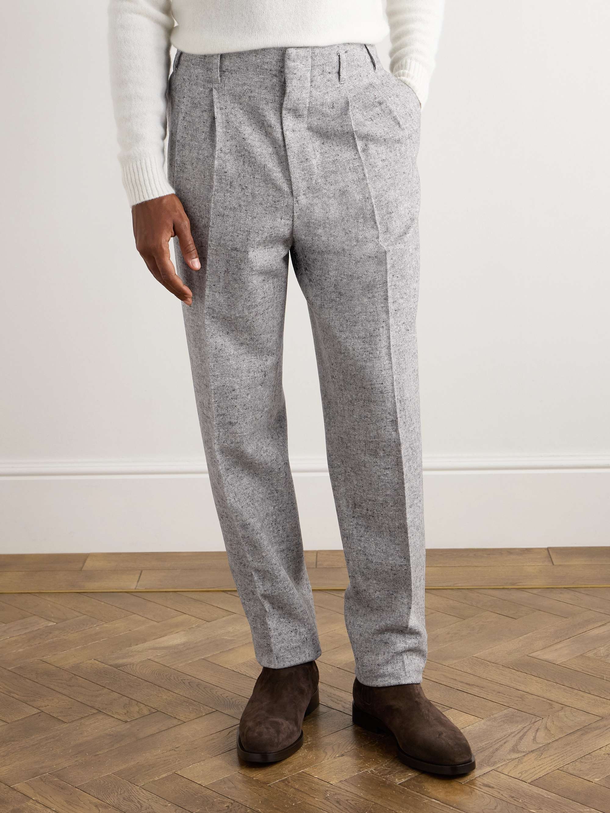 Straight-Leg Pleated Wool and Silk-Blend Trousers view