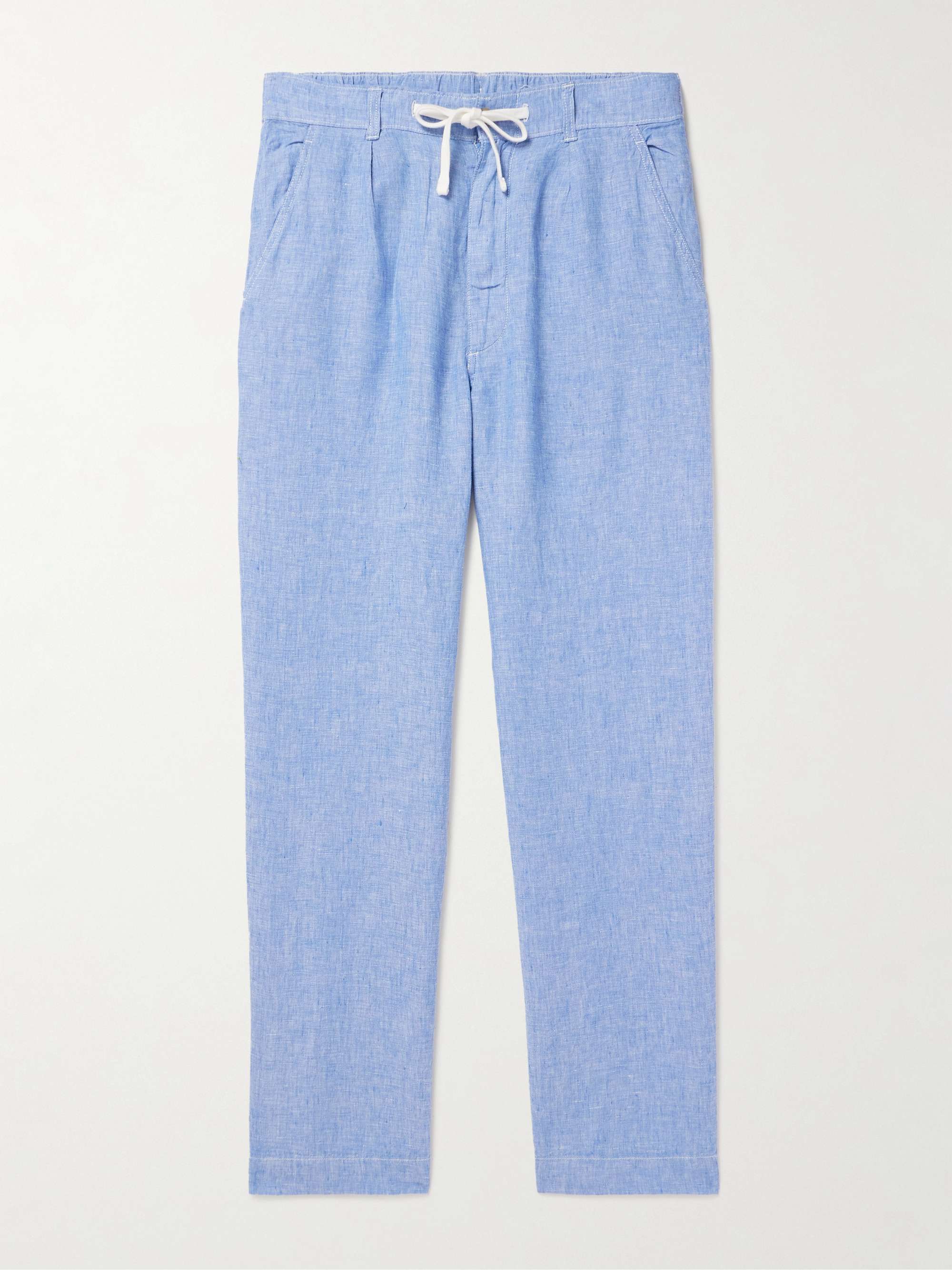 Straight-Leg Linen-Chambray Drawstring Trousers view
