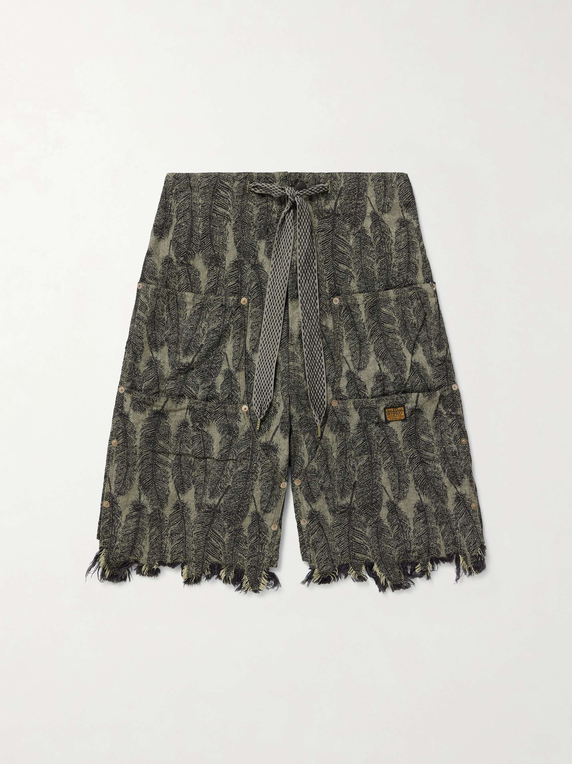Magpie Straight-Leg Distressed Cotton-Jacquard Drawstring Shorts view