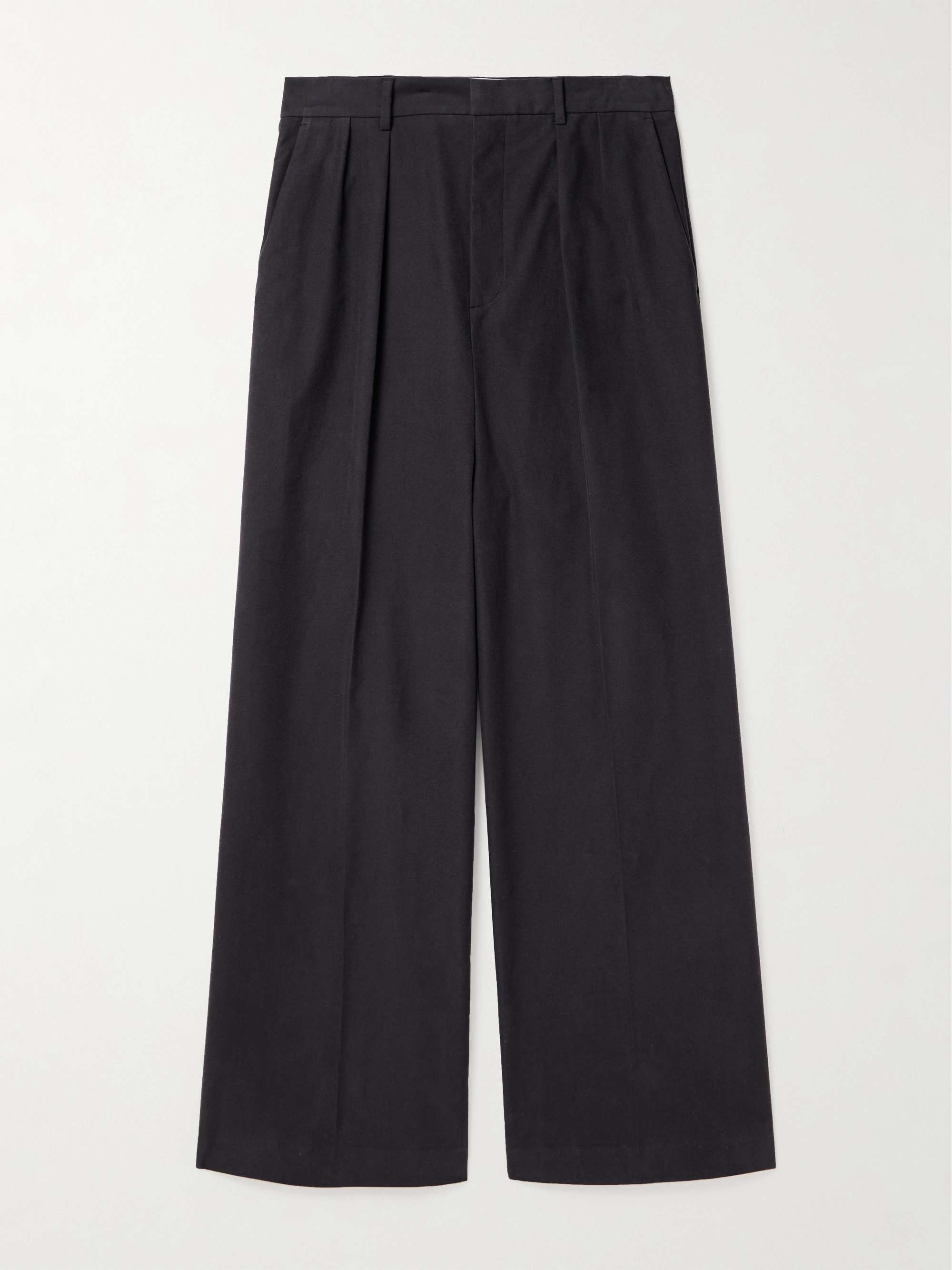 Straight-Leg Pleated Cotton-Blend Moleskin Trousers view