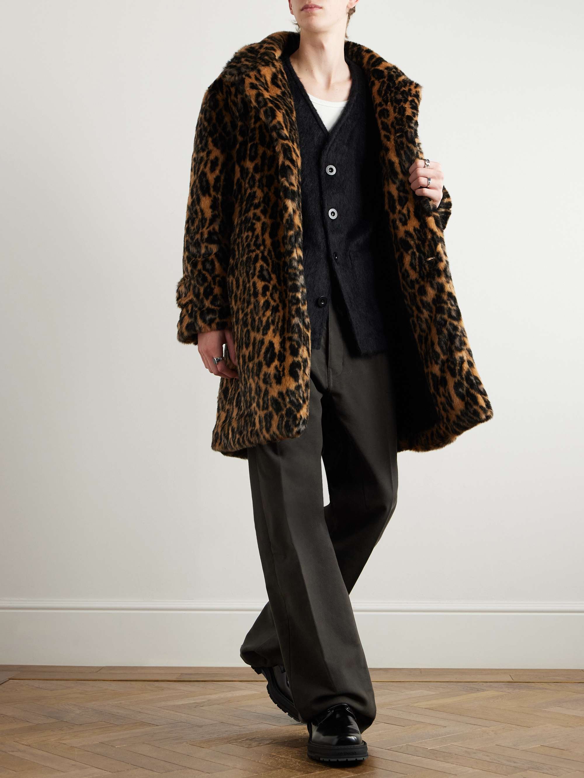 Padded Leopard-Print Plush Coat view