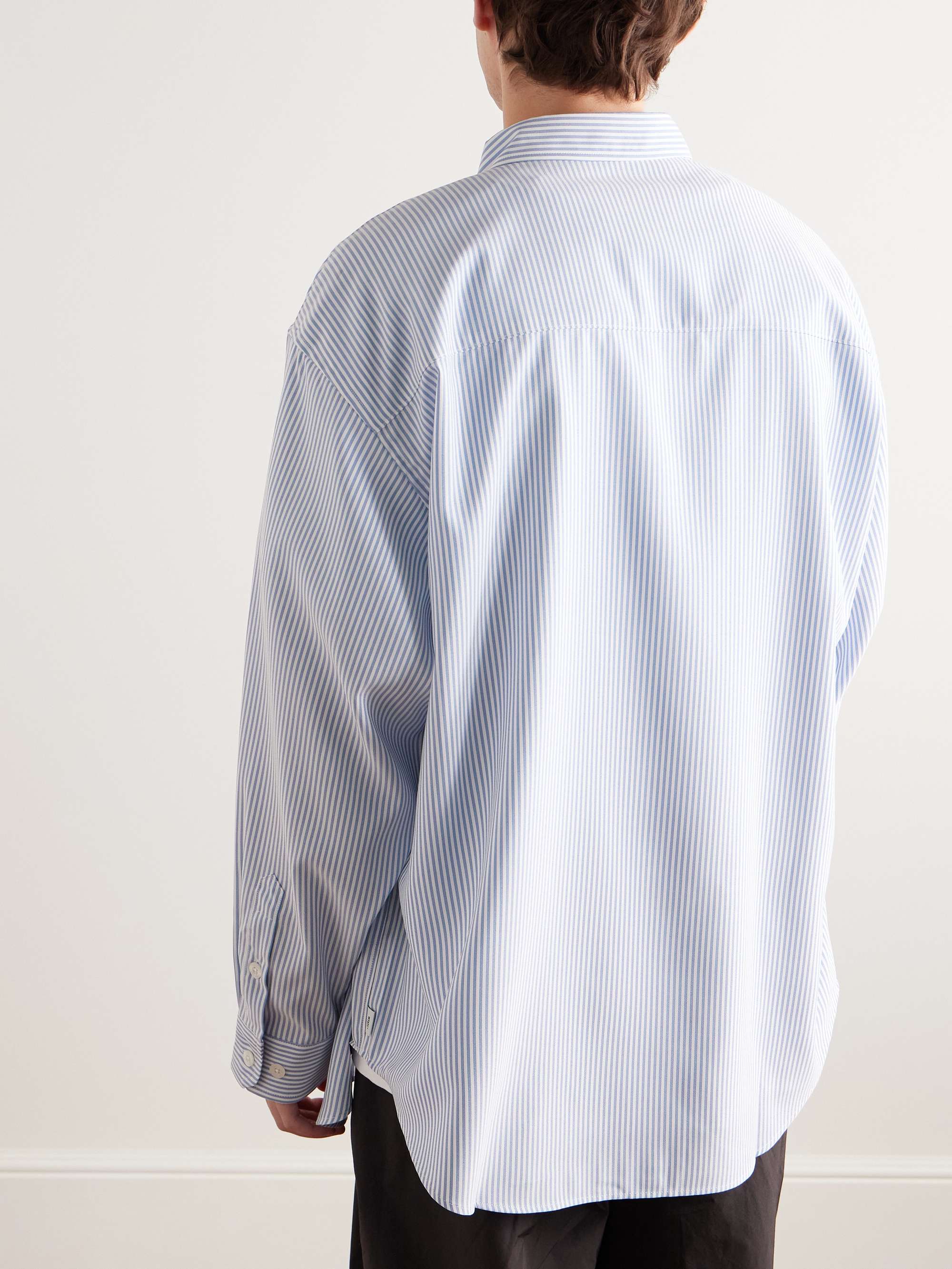 Button-Down Collar Logo-Appliquéd Striped COOLMAX® Broadcloth Shirt view