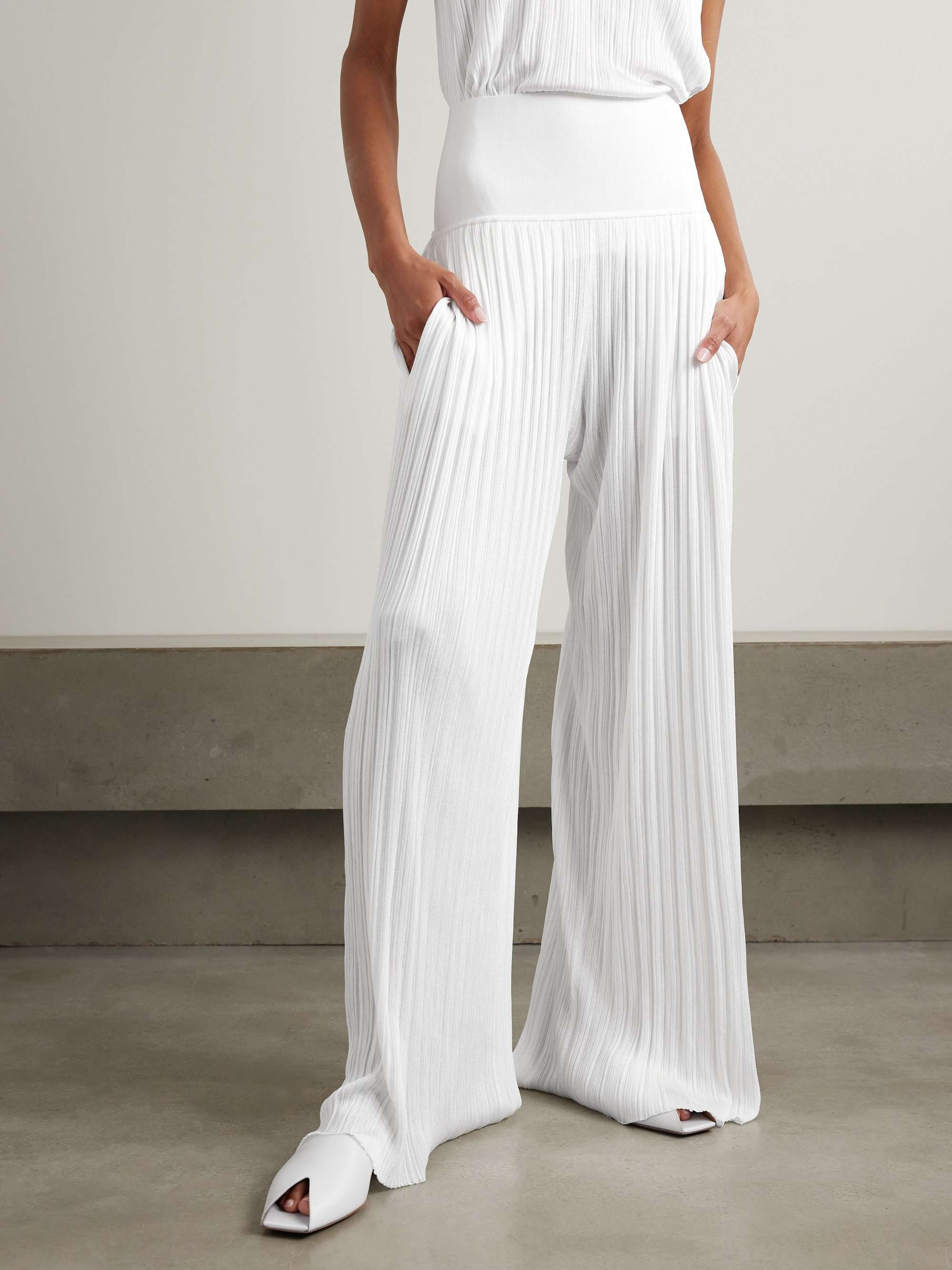 Pleated stretch-knit wide-leg pants view