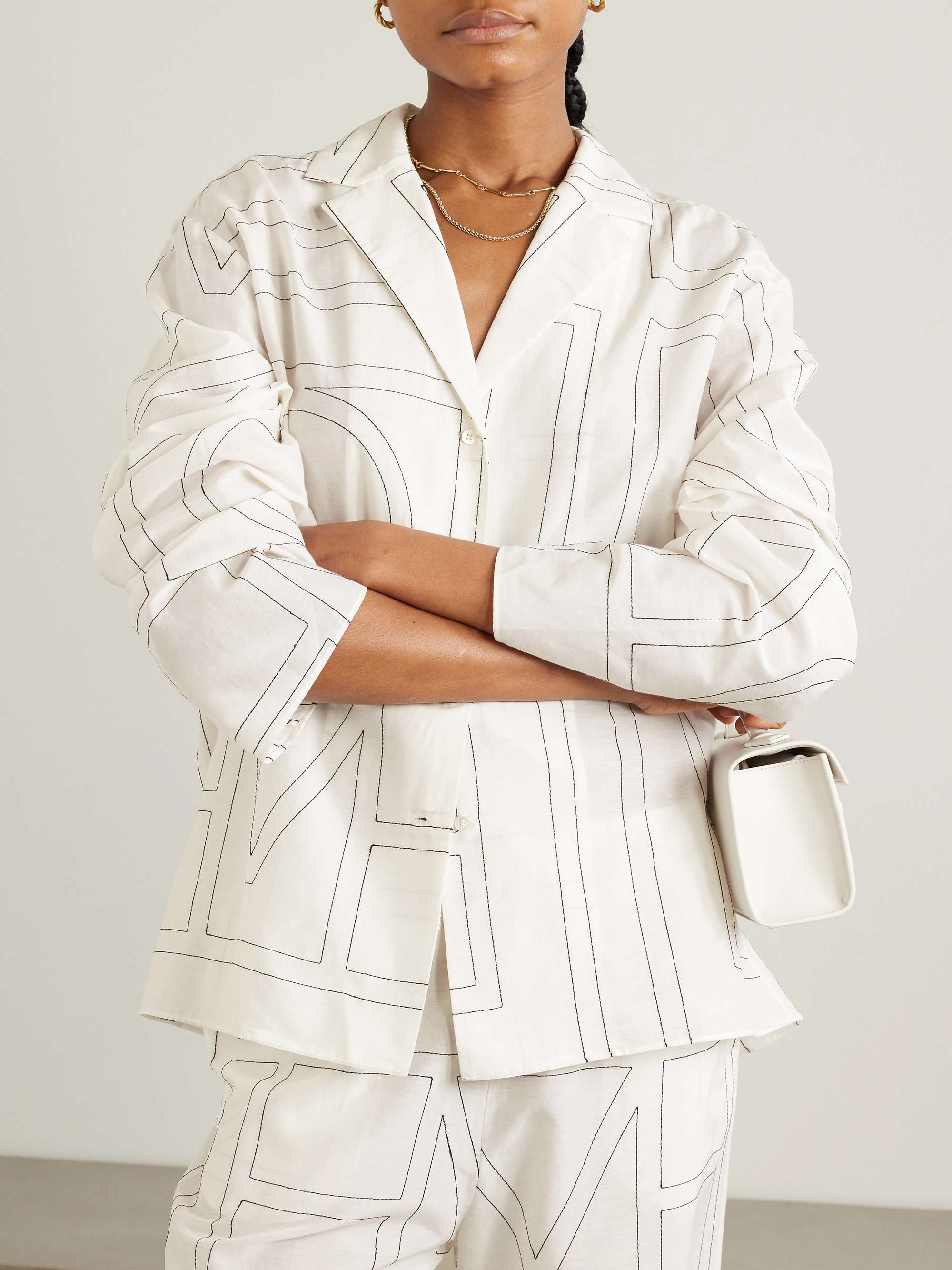 Embroidered organic cotton and silk-blend shirt view