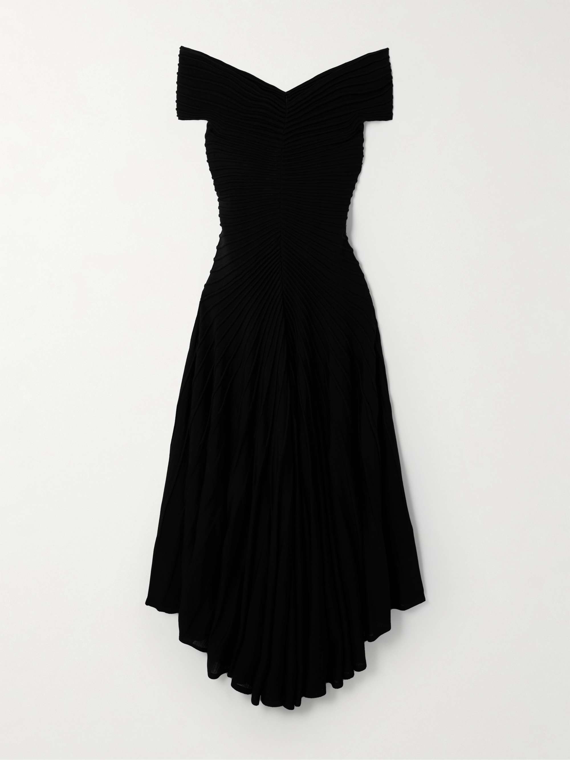 Off-the-shoulder asymmetric ribbed wool midi dress view