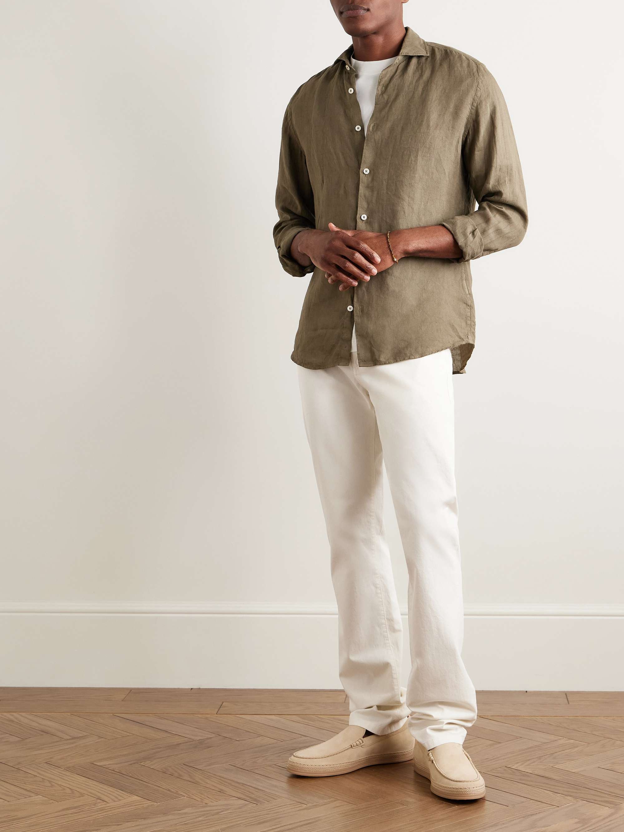 Slim-Fit Straight-Leg Cotton-Blend Twill Trousers view