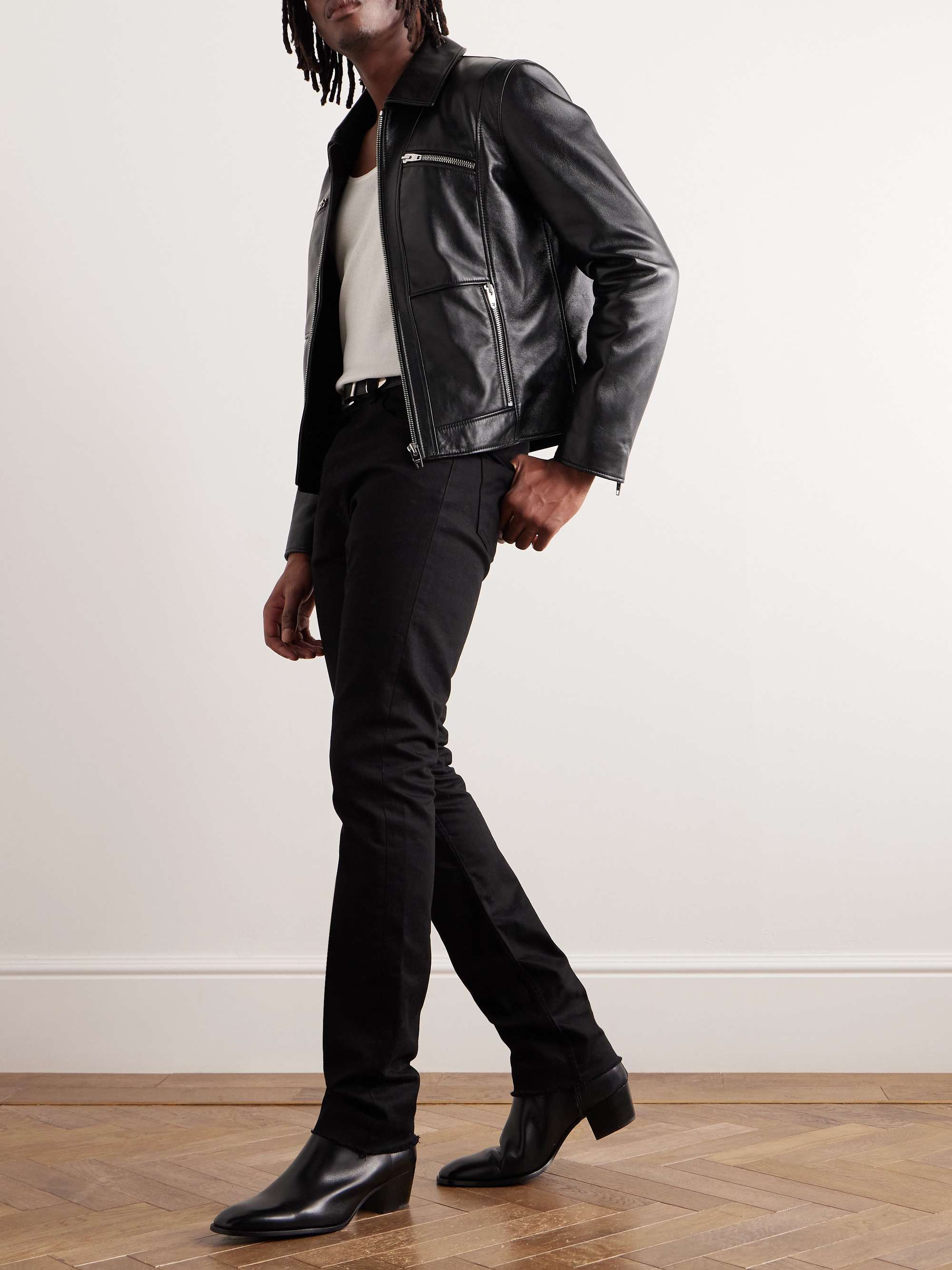 Slim-Fit Cropped Leather Blouson Jacket view