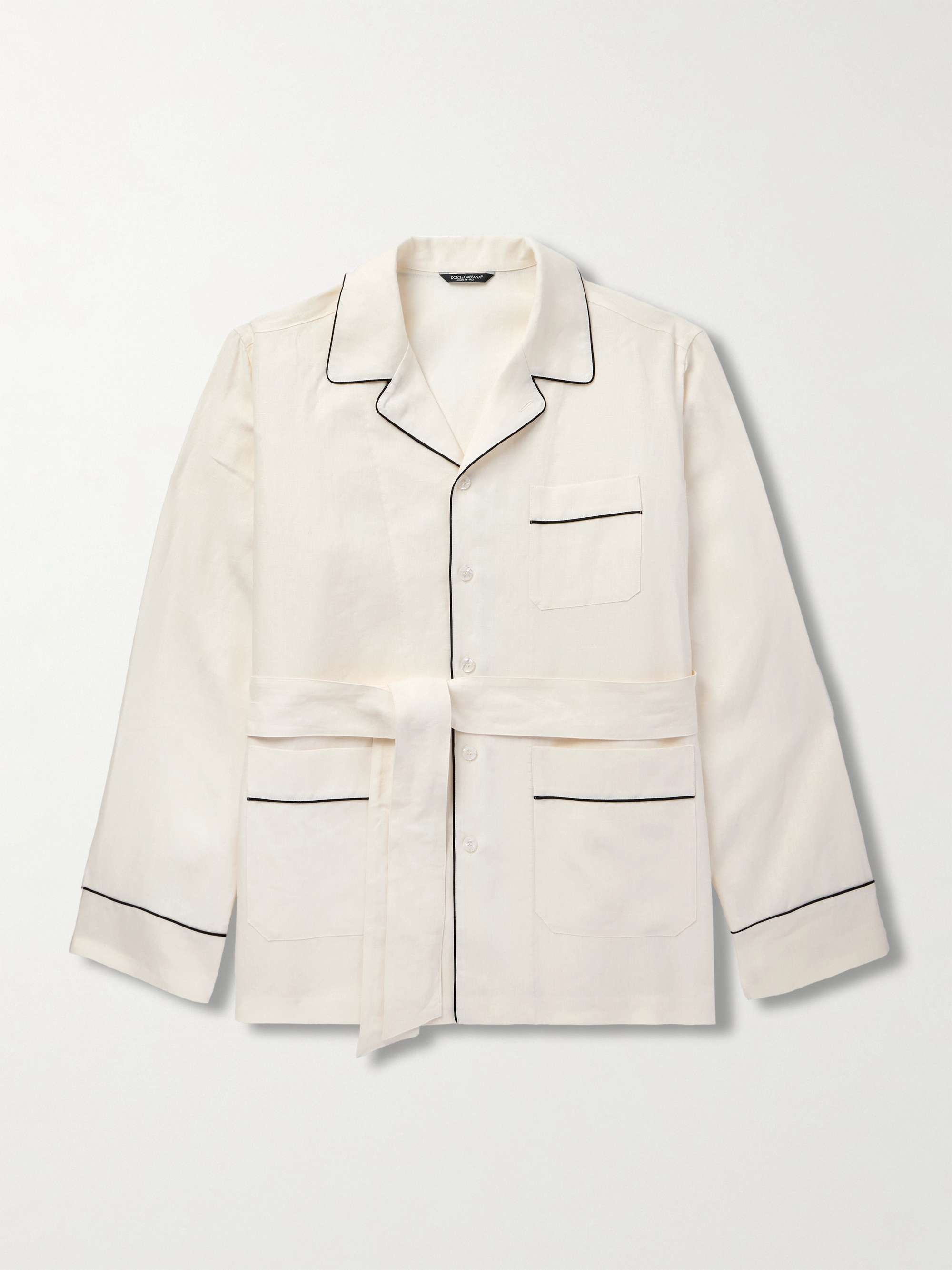 Camp-Collar Belted Piped Linen and Silk-Blend Overshirt view