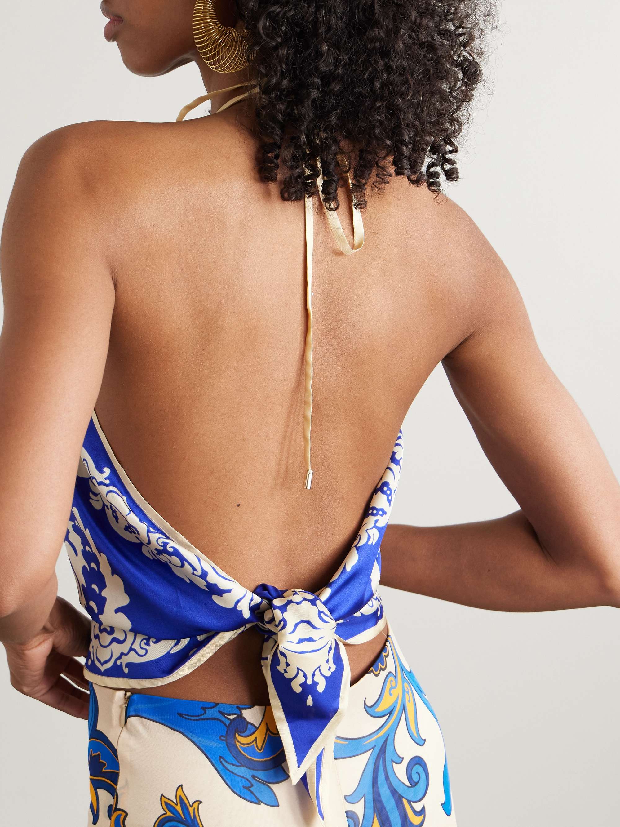Cropped printed silk-twill halterneck top view