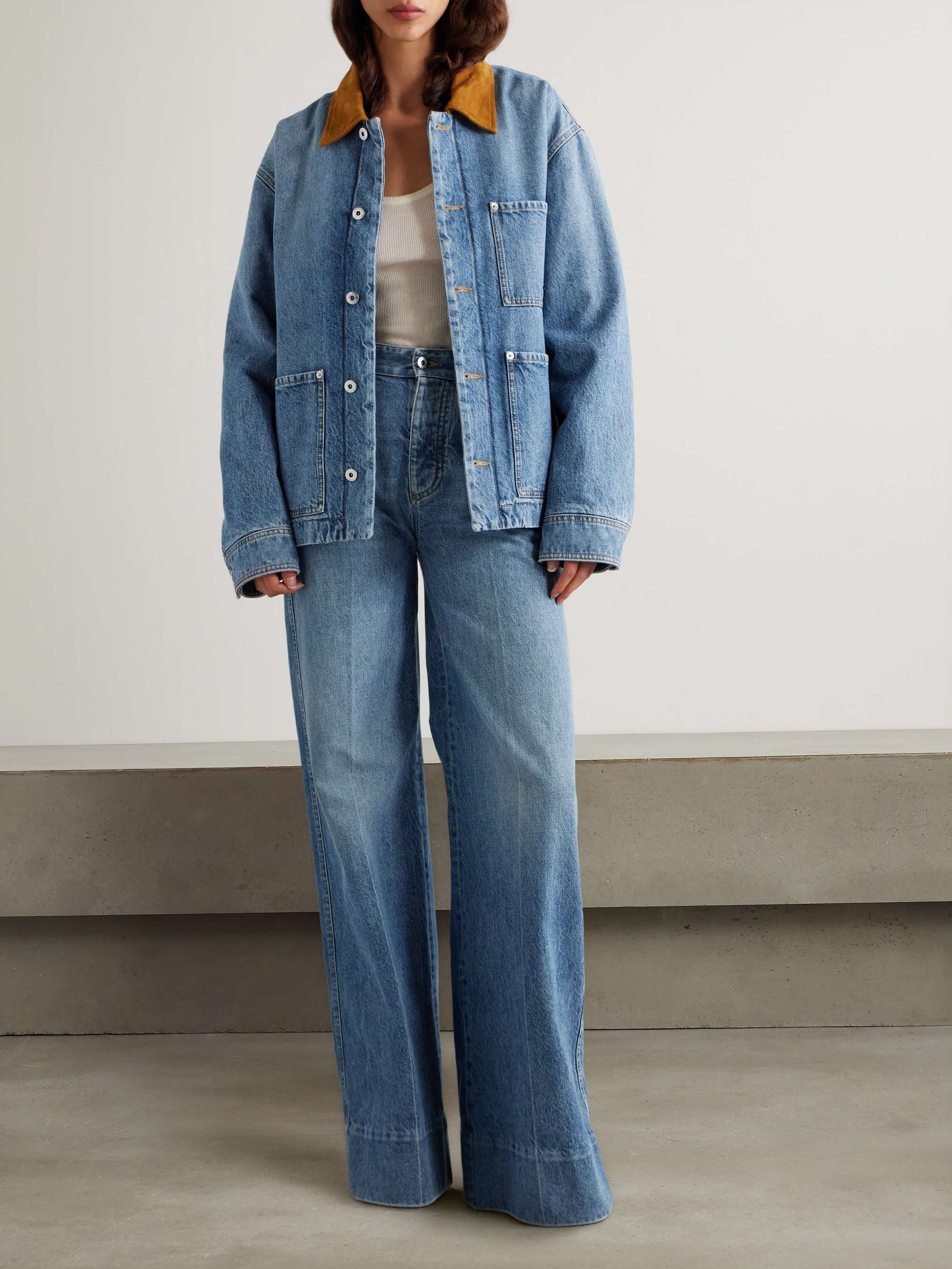 Appliquéd suede-trimmed denim jacket view