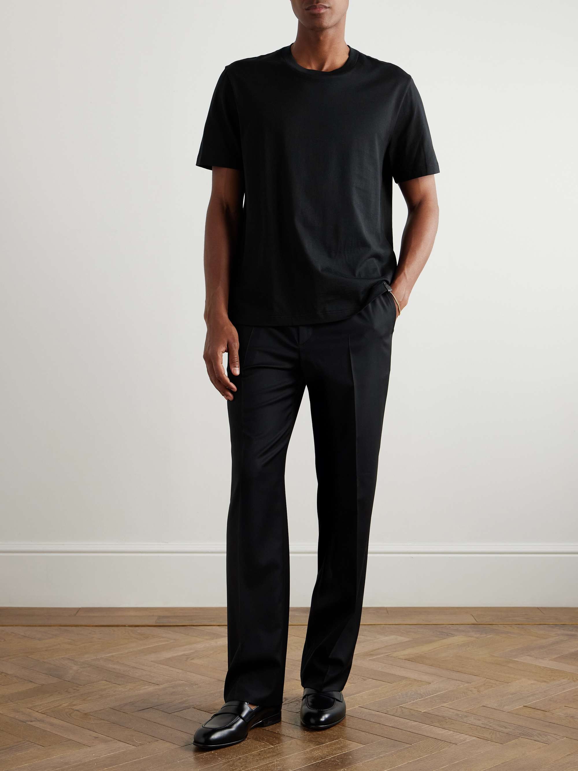 Leather-Trimmed Cotton-Jersey T-Shirt view