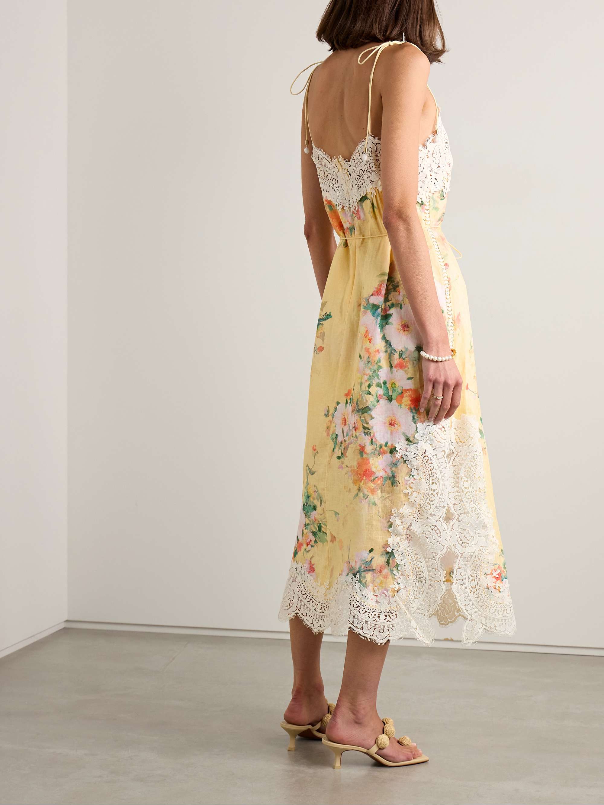 Everley belted lace-trimmed floral-print linen midi dress view