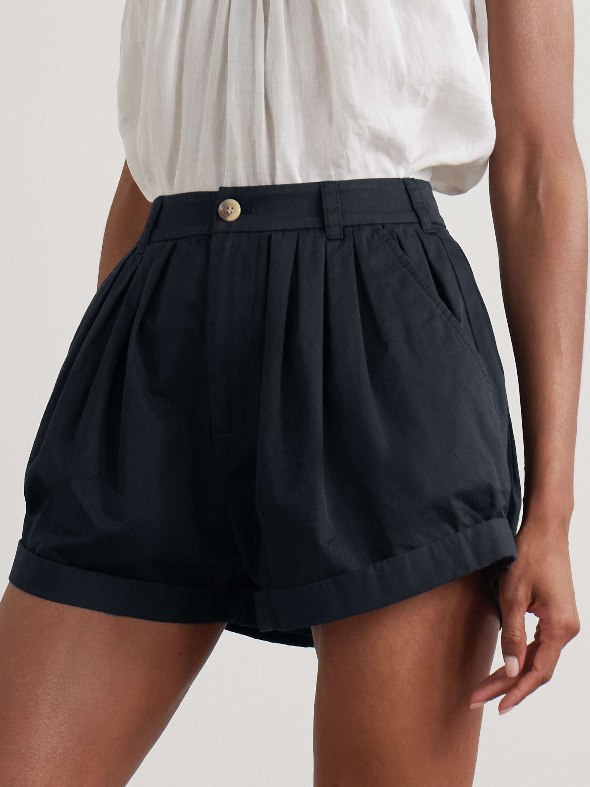 Paige pleated organic cotton-poplin shorts view