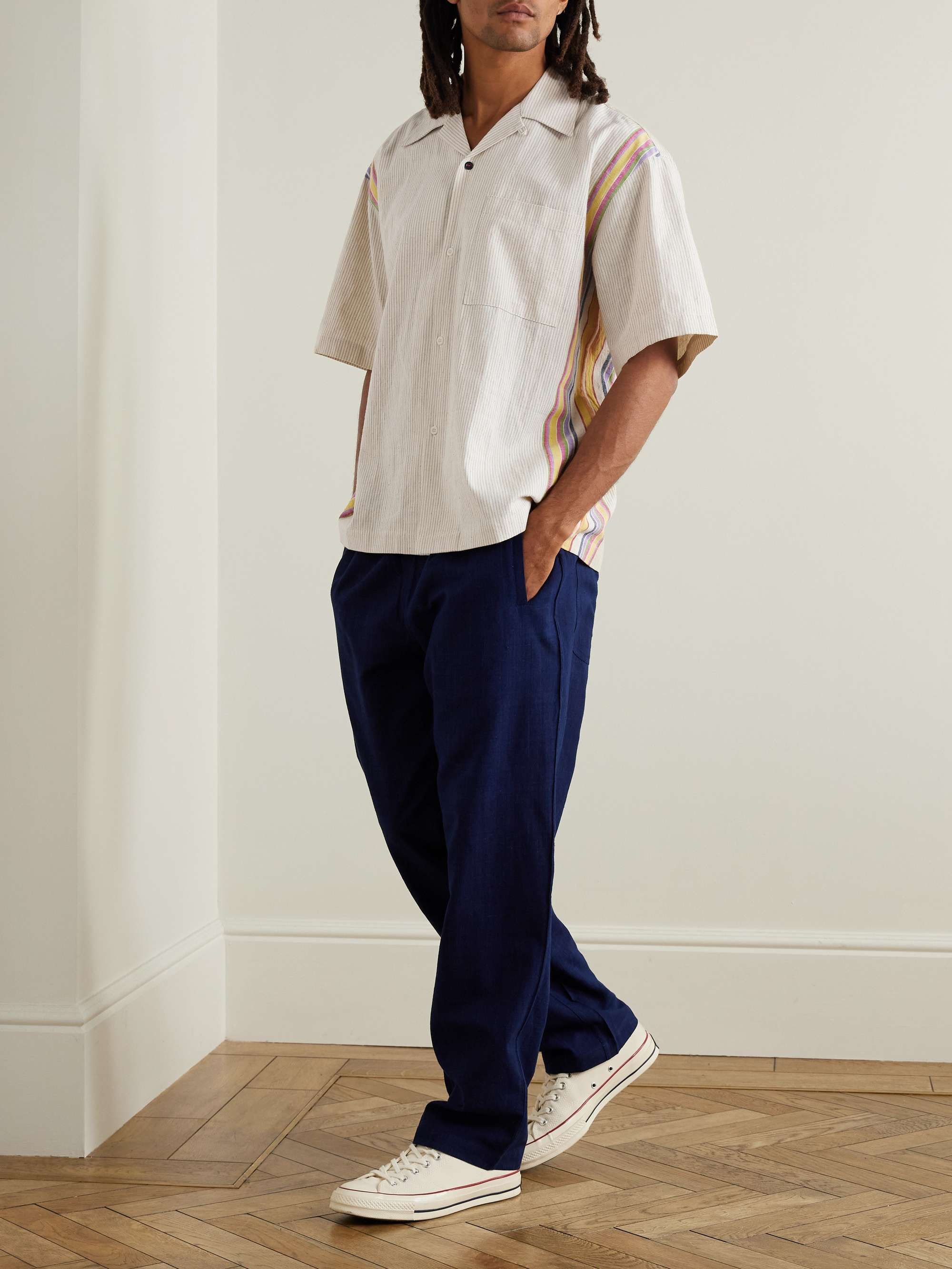 Rohit Convertible-Collar Striped Cotton Shirt view
