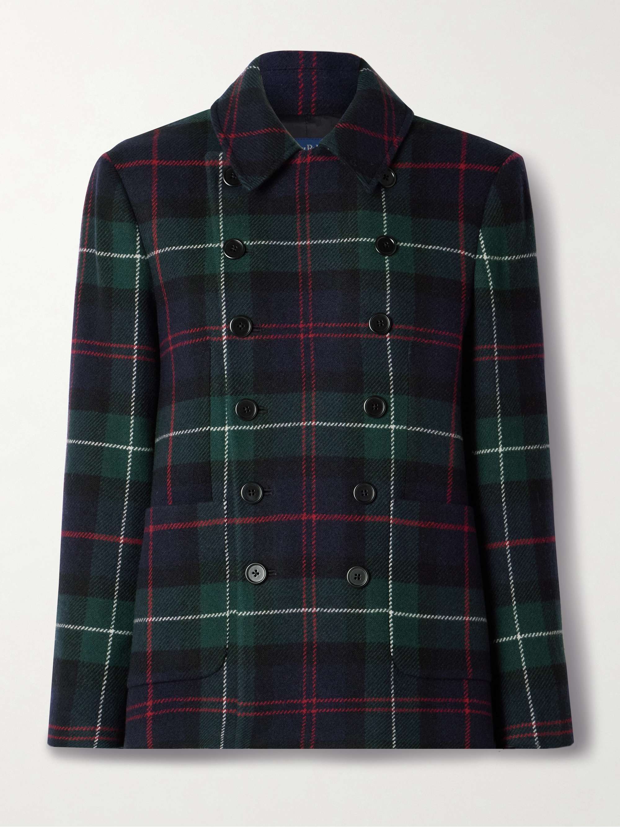 Checked double-breasted wool-blend flannel blazer view