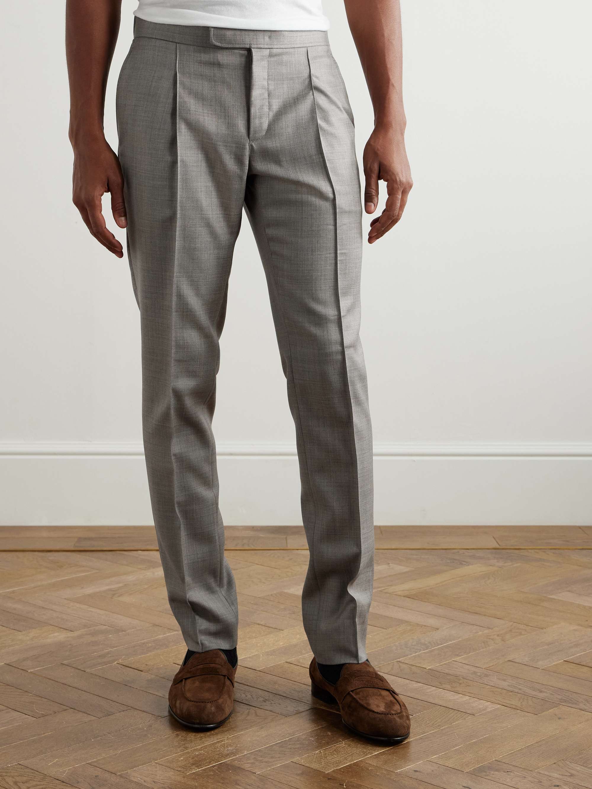 Melbourne Straight-Leg Pleated Wool and Silk-Blend Trousers view