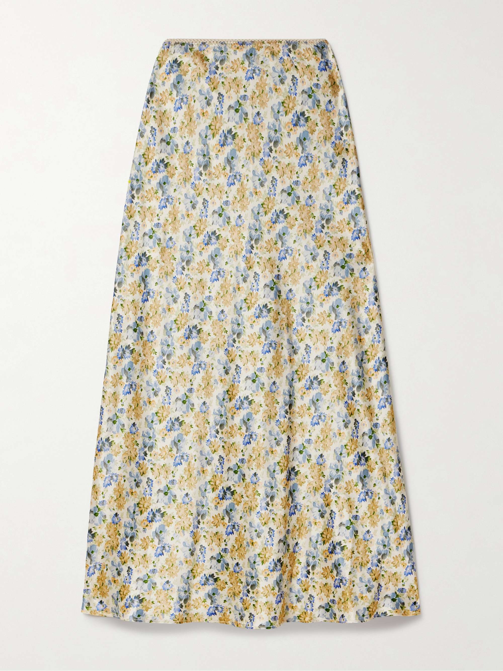 Elowen picot-trimmed floral-print silk-charmeuse midi skirt view