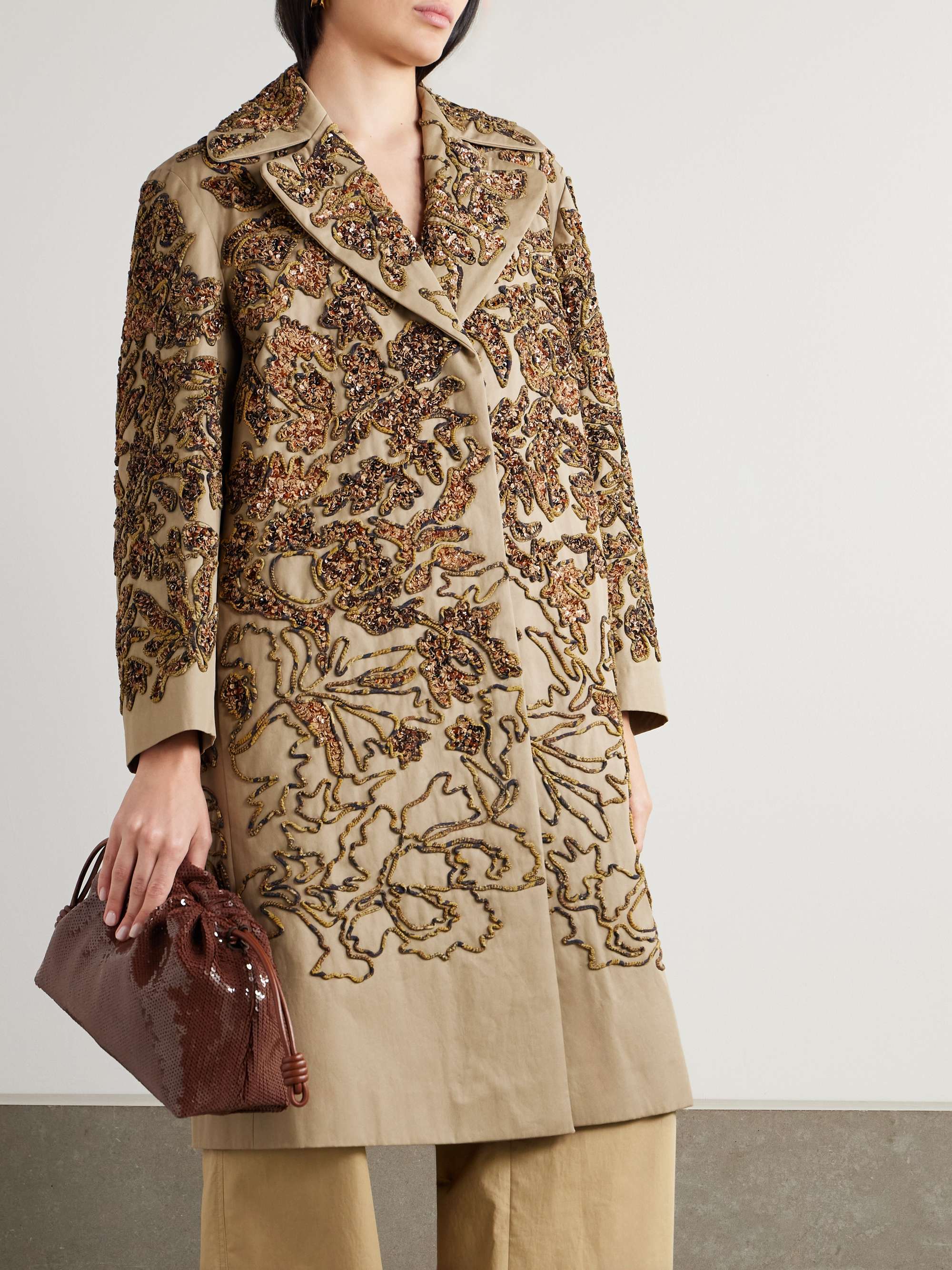 Sequin-embellished appliquéd cotton-twill coat view
