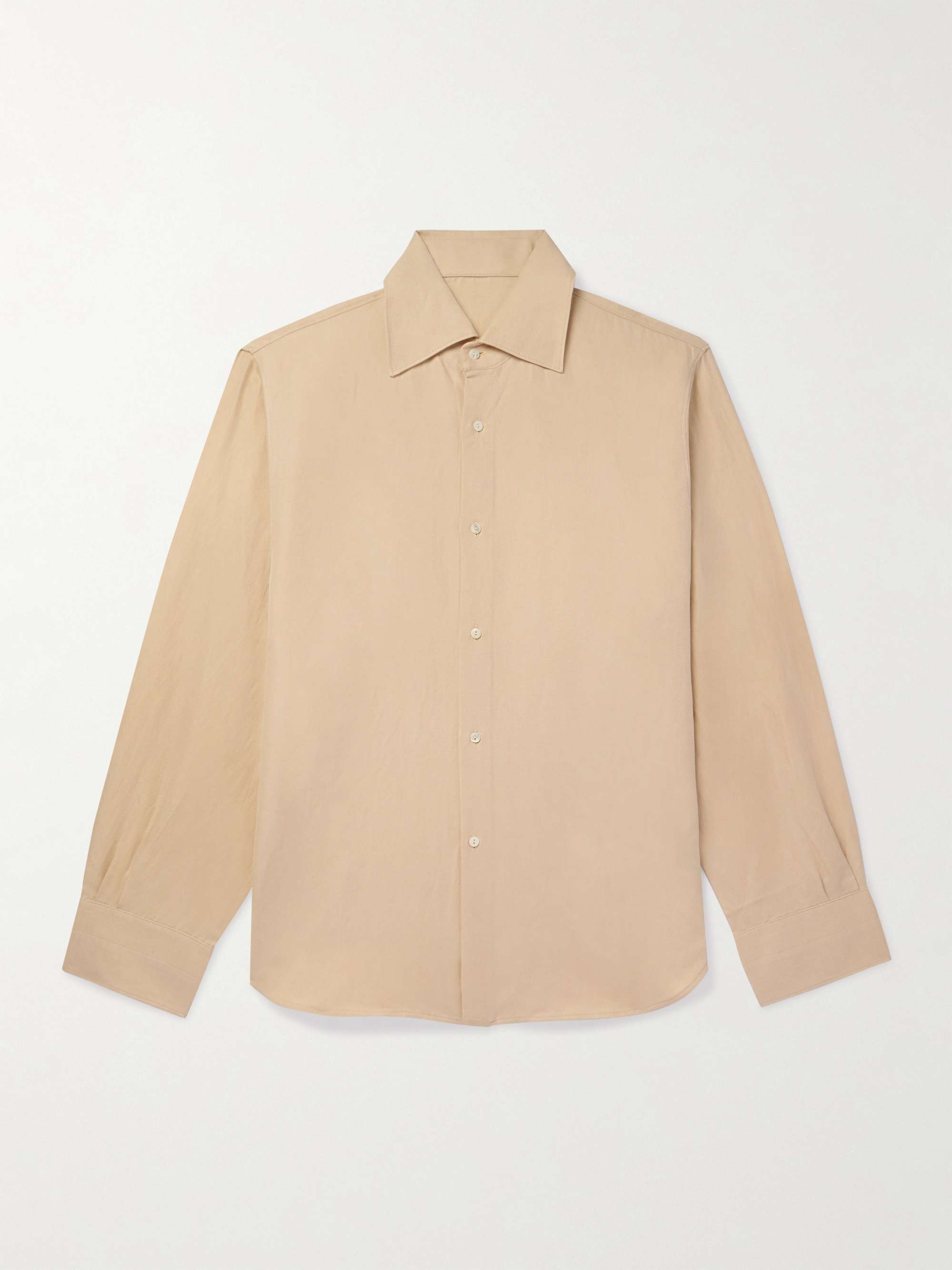 Spread-Collar Cotton and Linen-Blend Shirt view