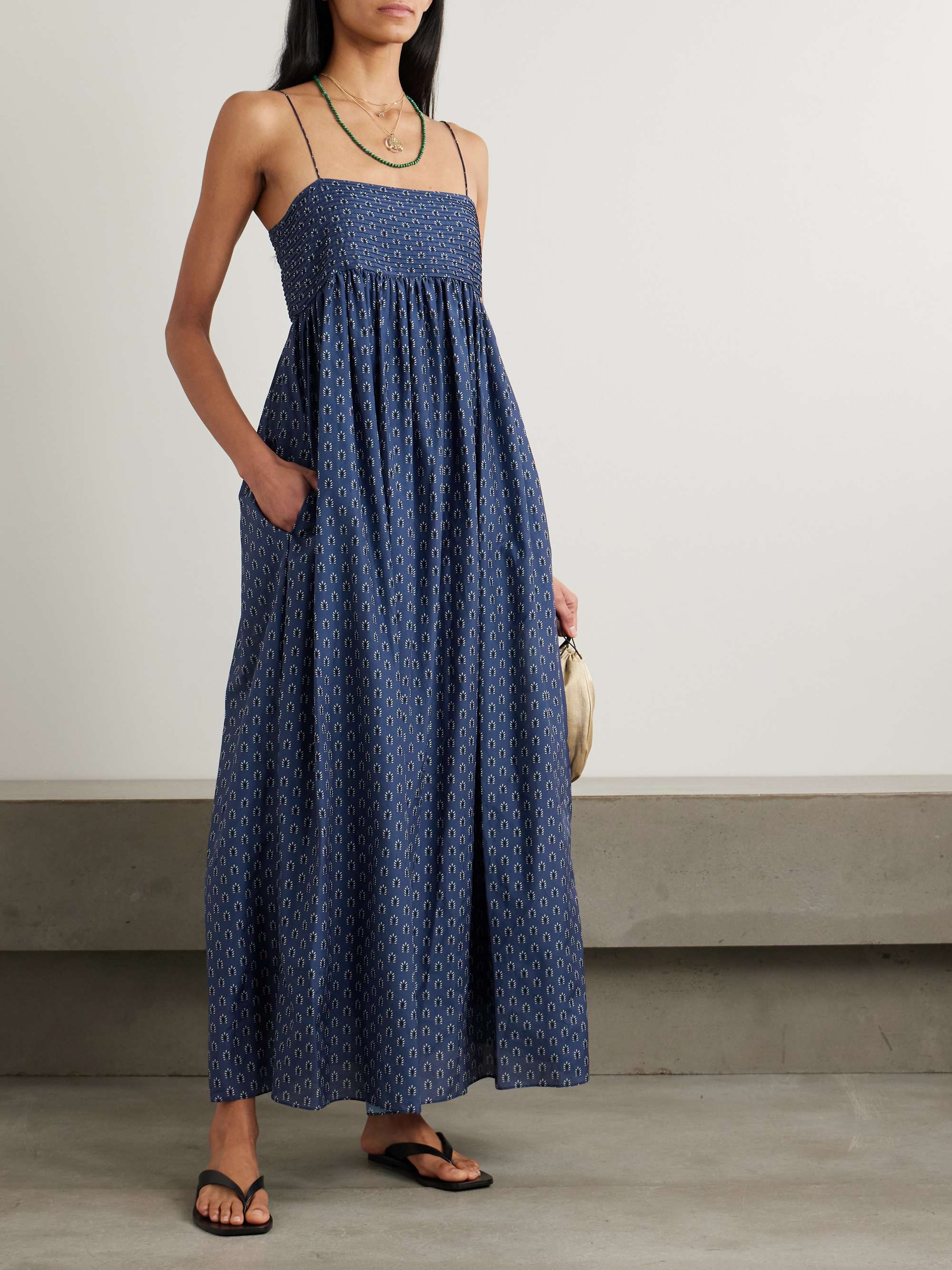 Pintucked printed organic cotton and silk-blend maxi dress view