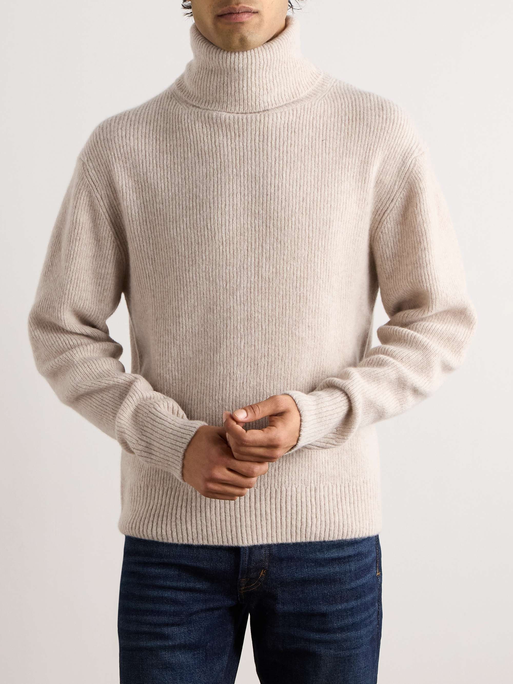 Ribbed Brushed Cashmere and Silk-Blend Rollneck Sweater view
