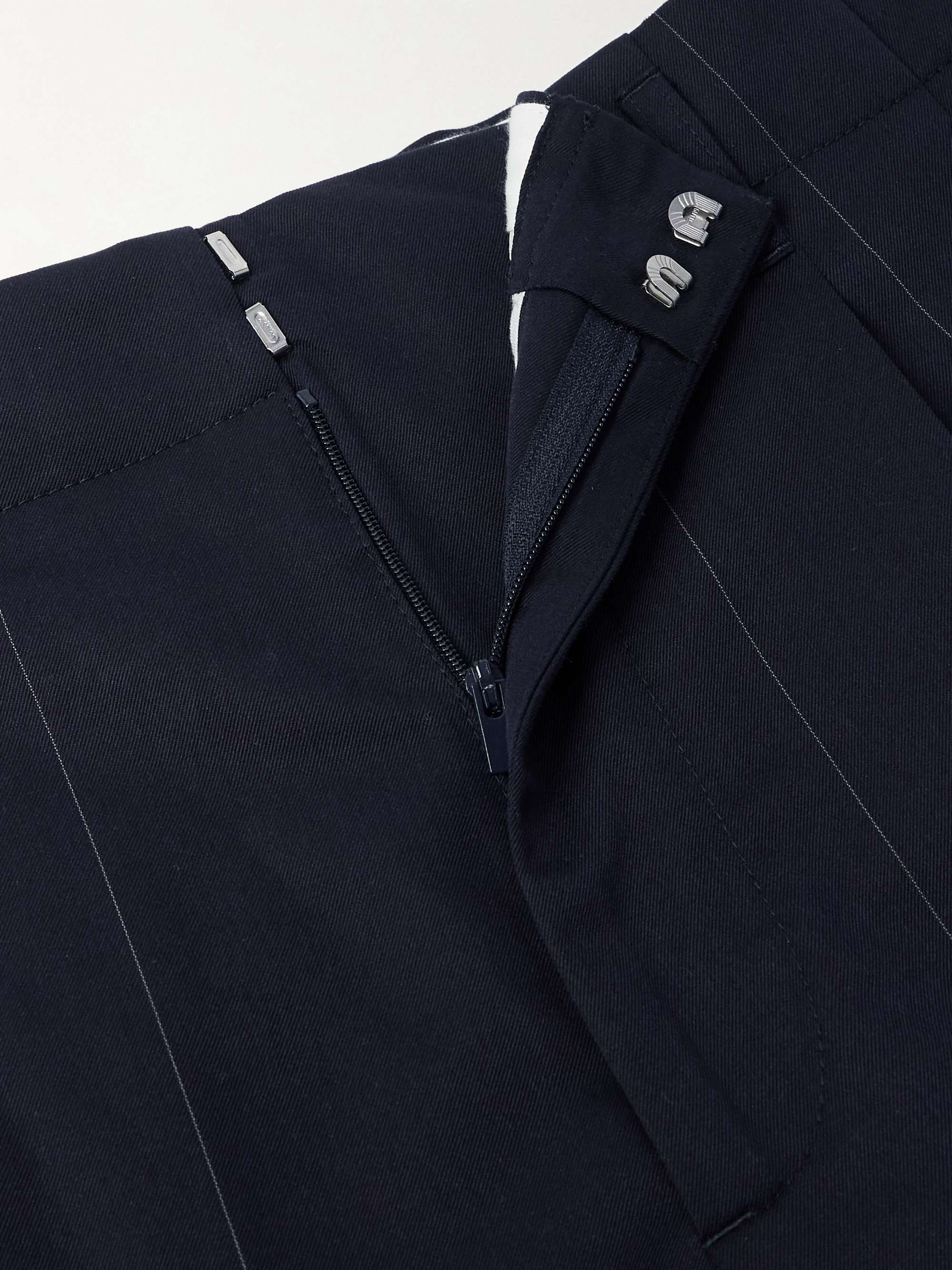 Tapered Pleated Pinstriped Wool and Cotton-Blend Trousers view