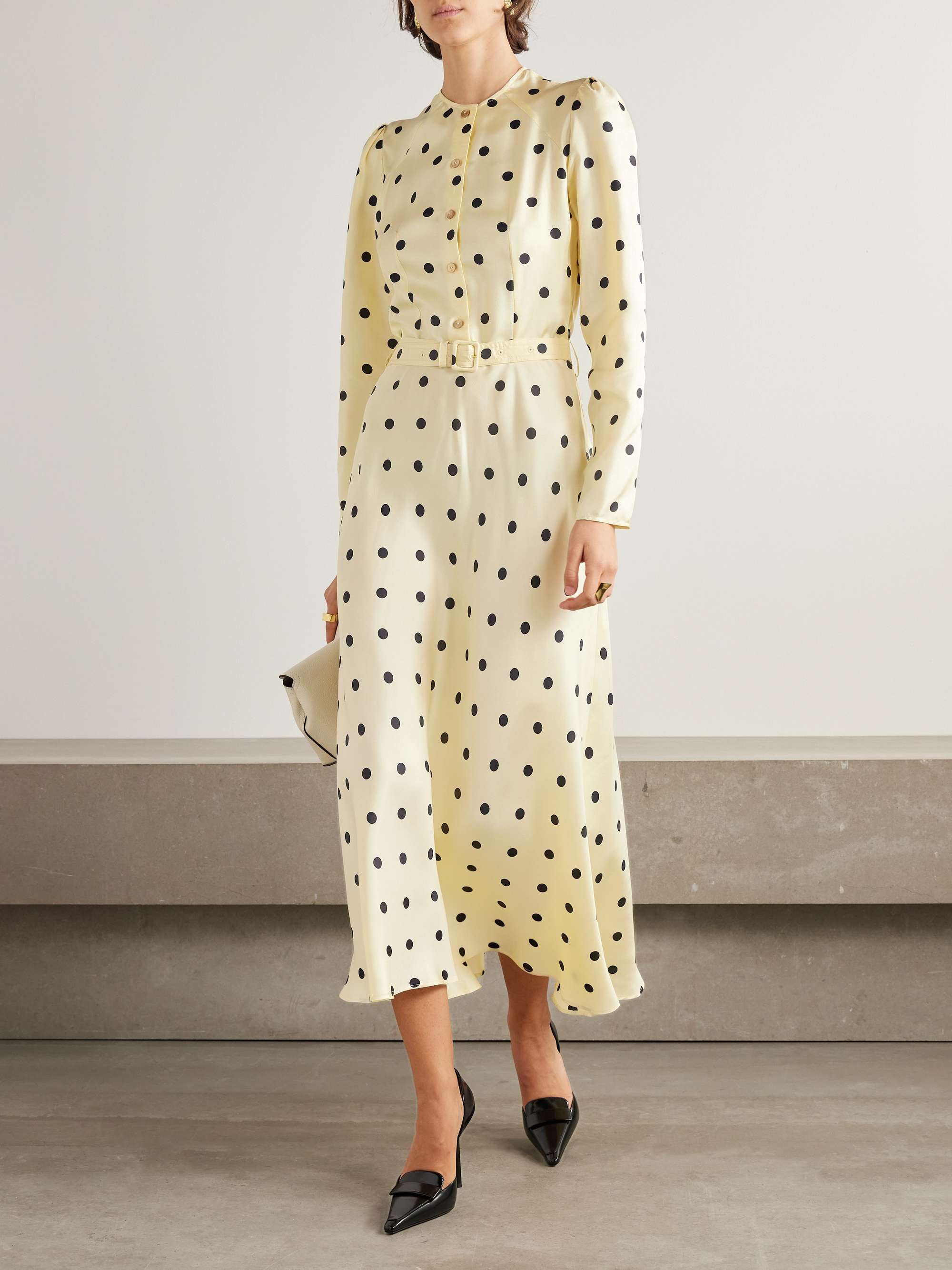 Belted polka-dot silk-twill midi dress view