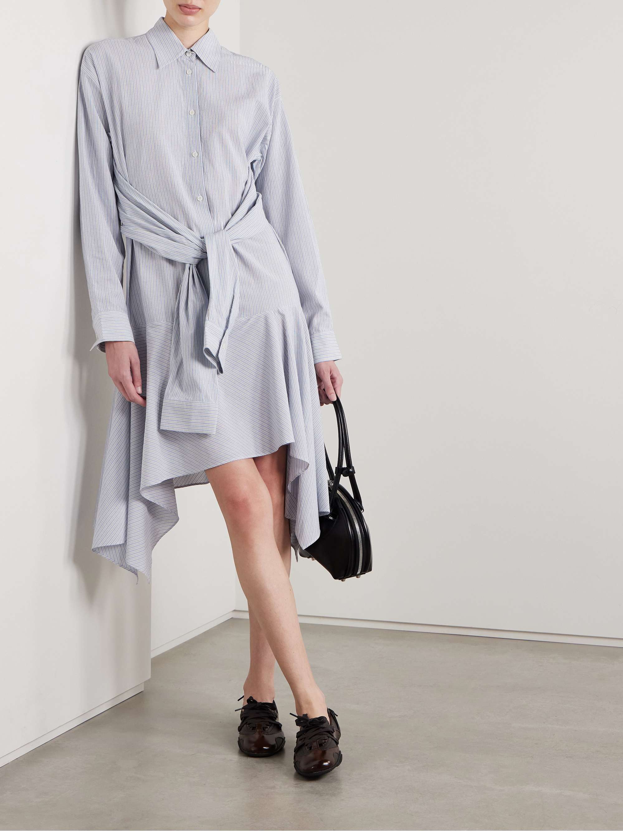 Asymmetric draped striped voile shirt dress view