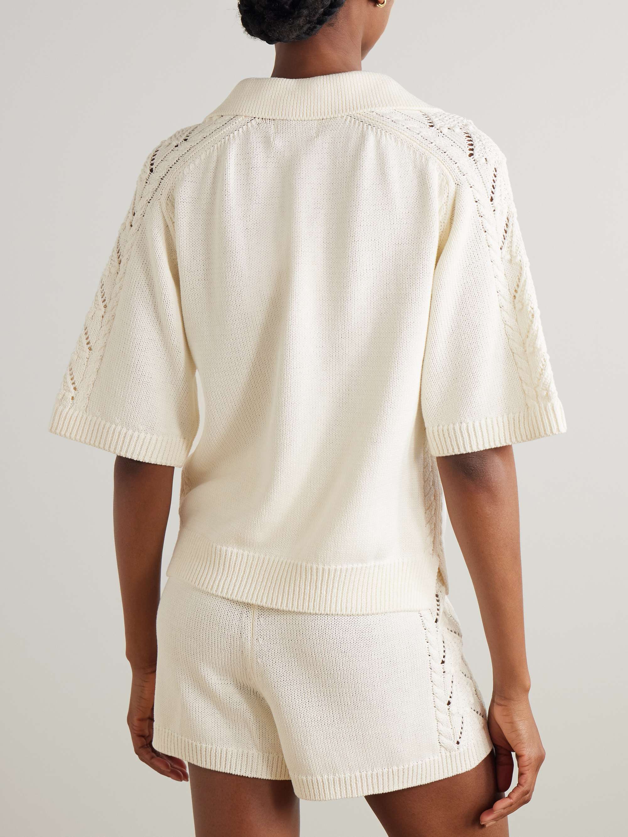 Kina cable and pointelle-knit cotton polo shirt view