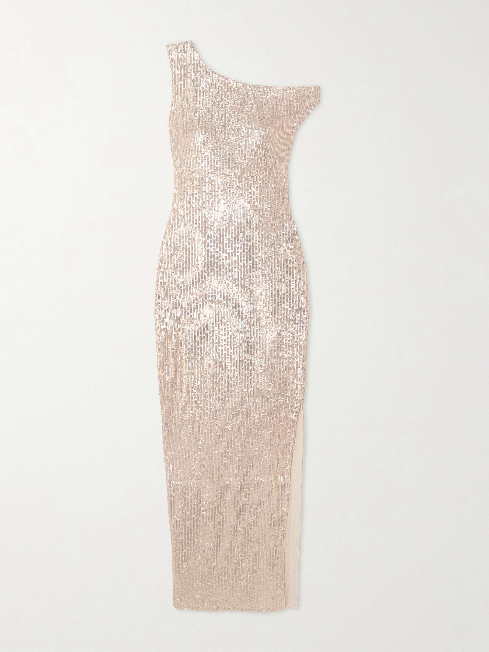 One-shoulder sequined stretch-mesh maxi dress view