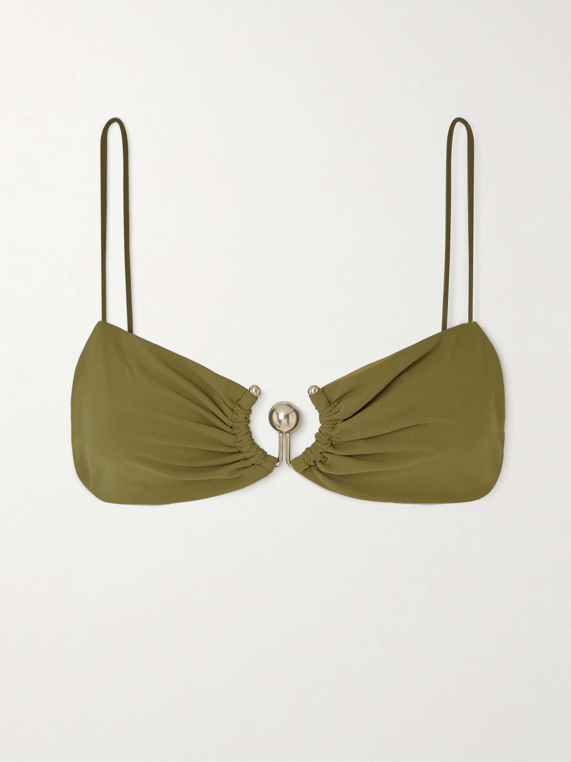 Orbit embellished ruched bikini top view